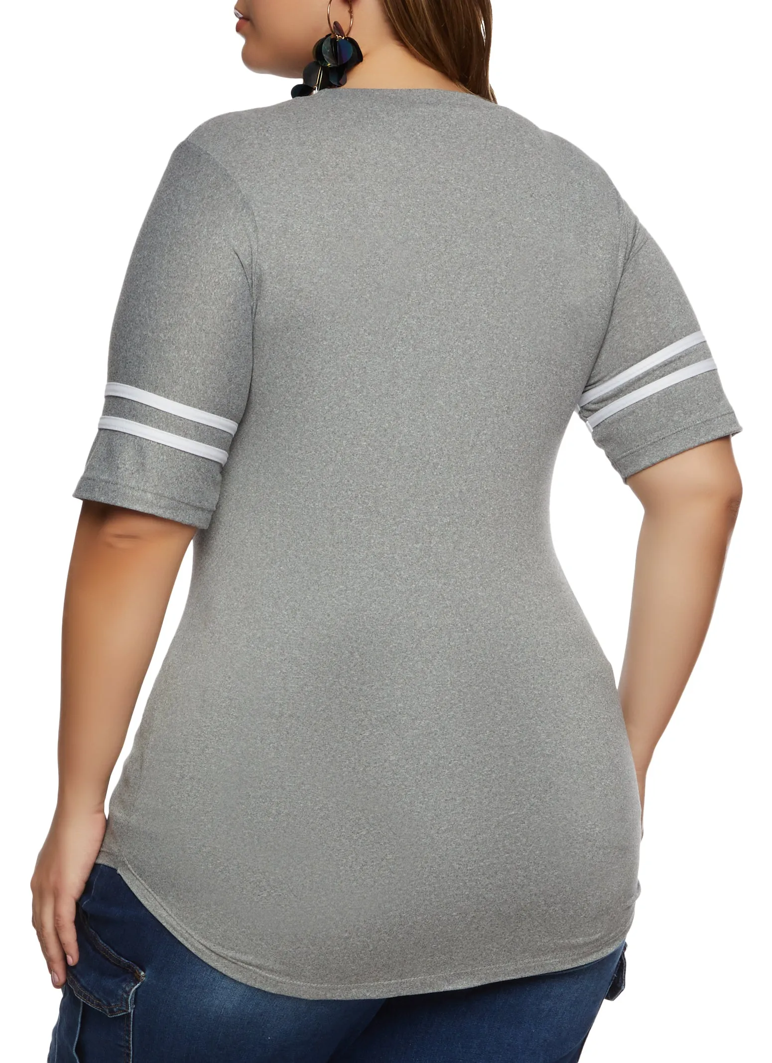 Plus Size Varsity Striped Sleeve T Shirt sold by Rainbow product image thumbnail 2