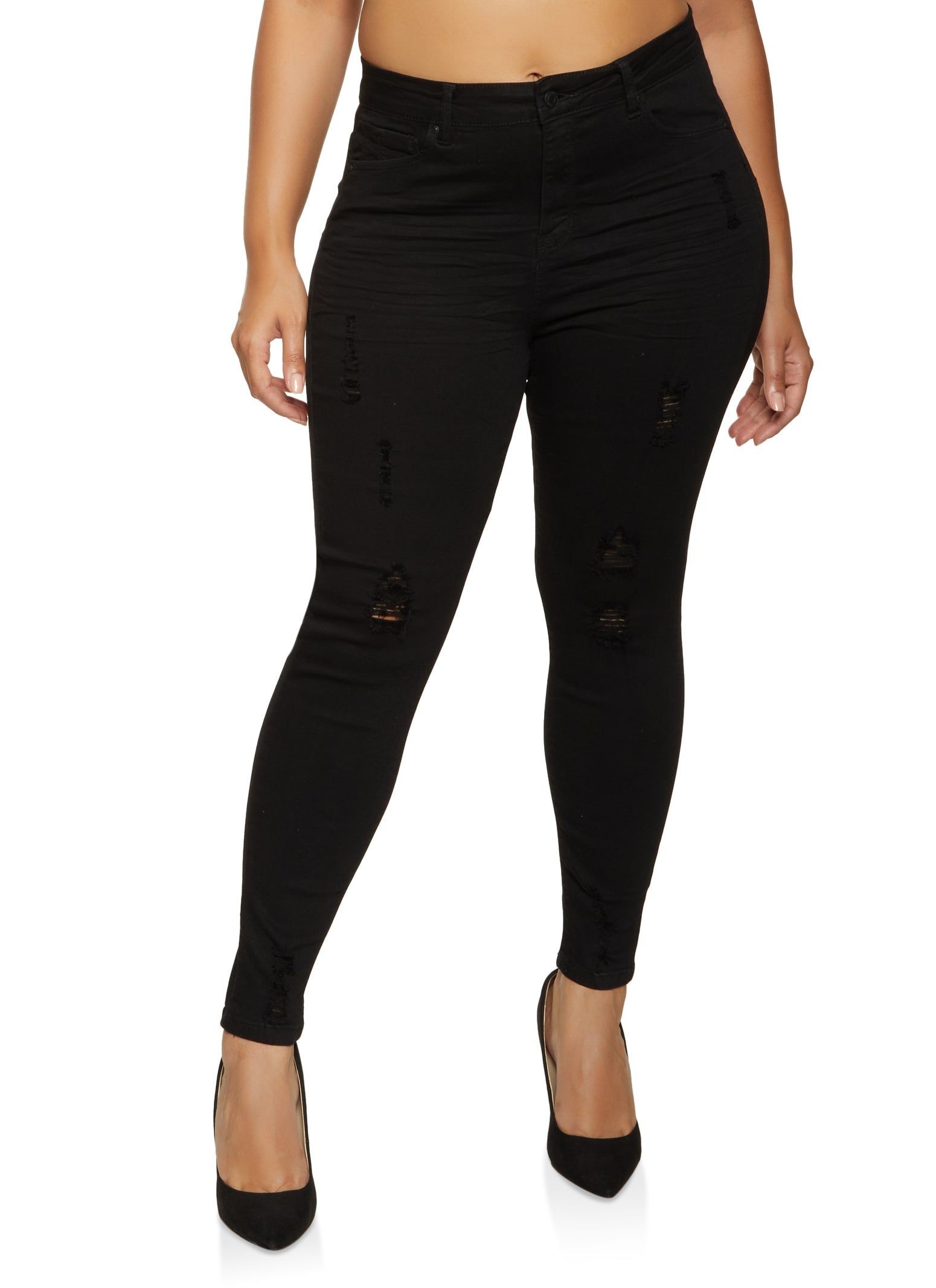 Plus Size WAX Distressed Skinny Jeans sold by Rainbow