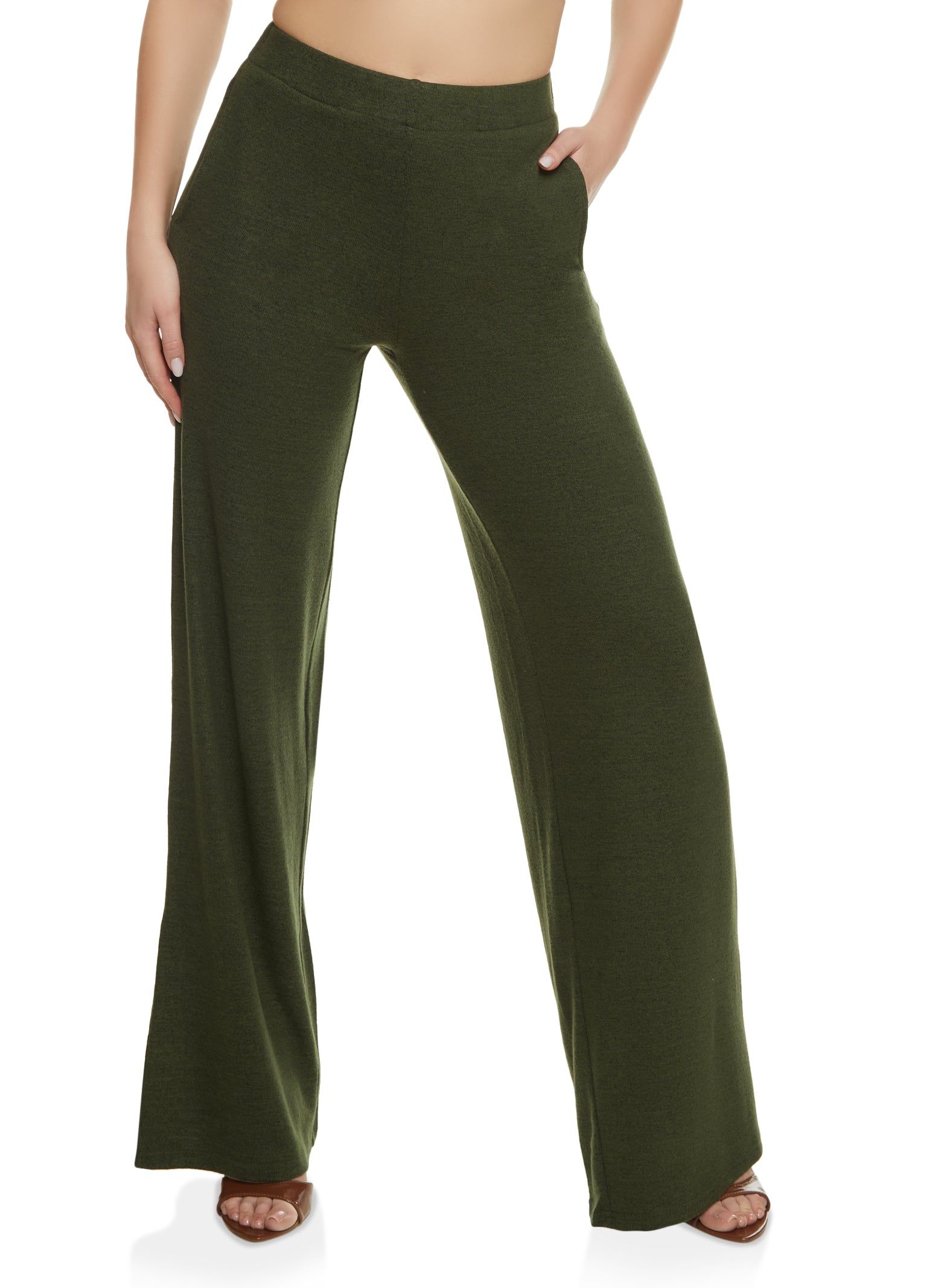 Brushed Knit High Waist Wide Leg Pants sold by Rainbow