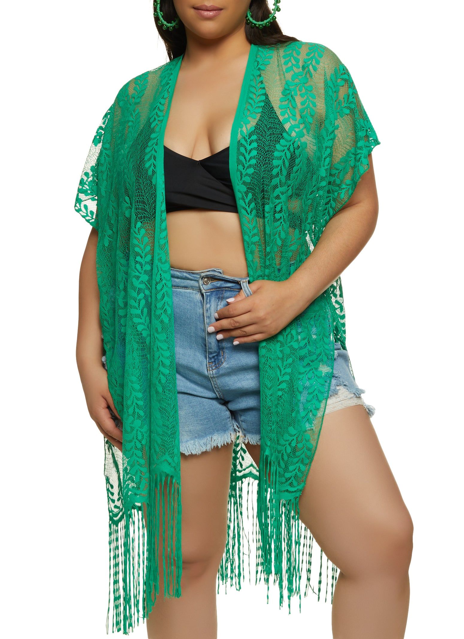 Lace Fringe Hem Kimono sold by Rainbow