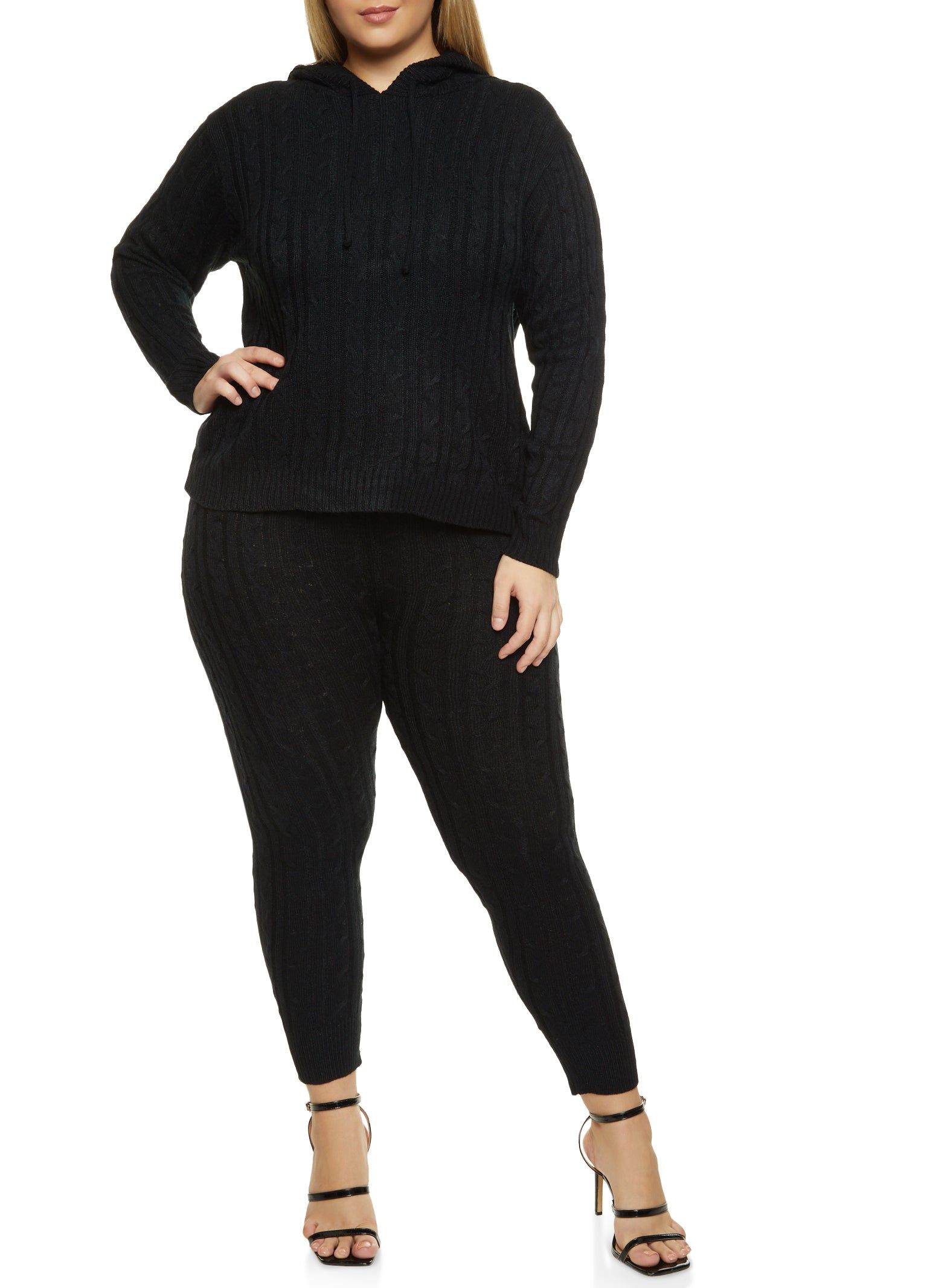 Plus Size Hooded Cable Knit Sweater sold by Rainbow product image thumbnail 2