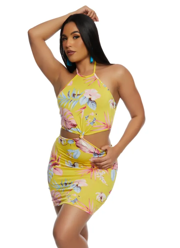 Floral Cut Out Halter Dress sold by Rainbow
