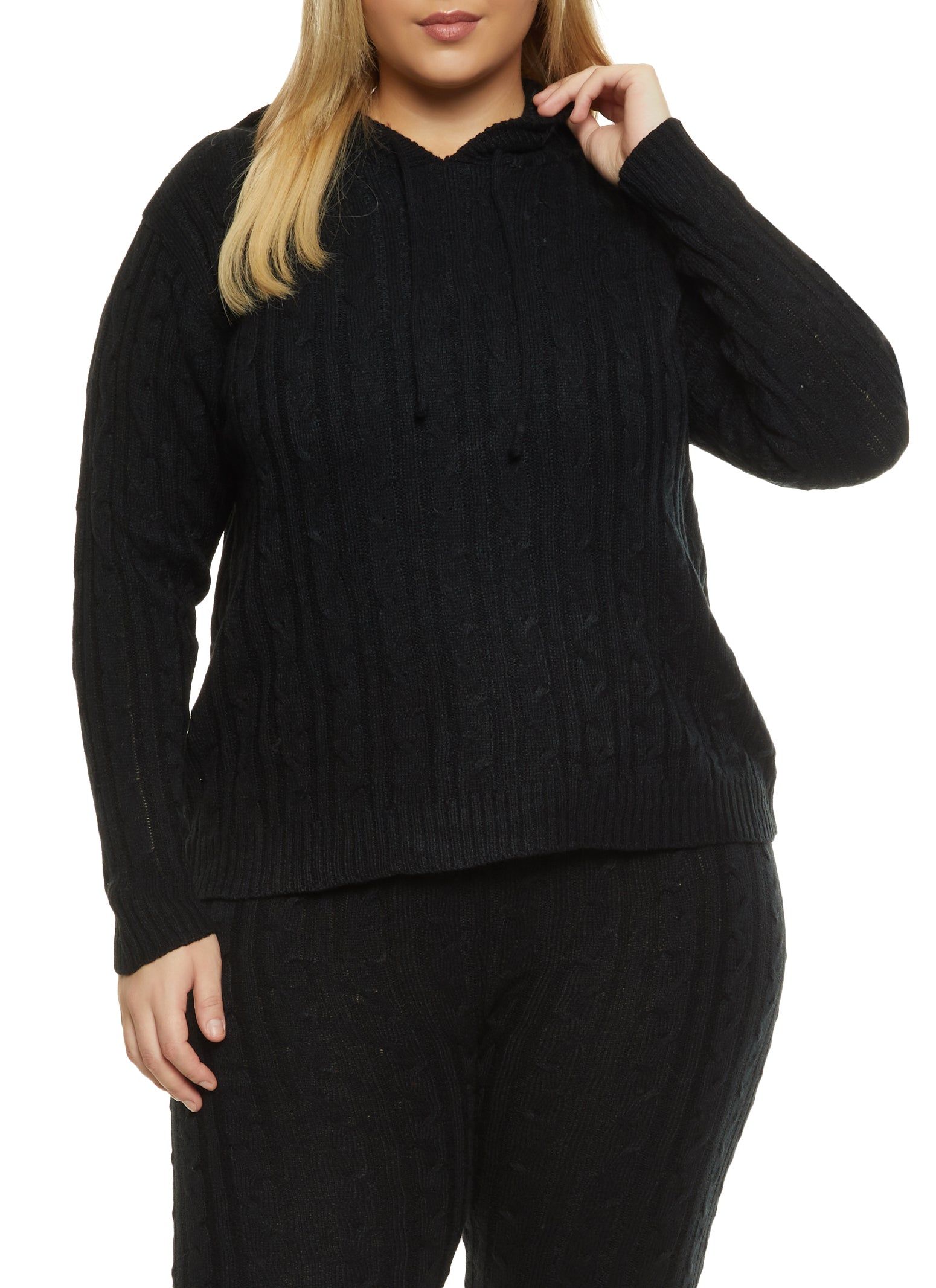Plus Size Hooded Cable Knit Sweater sold by Rainbow