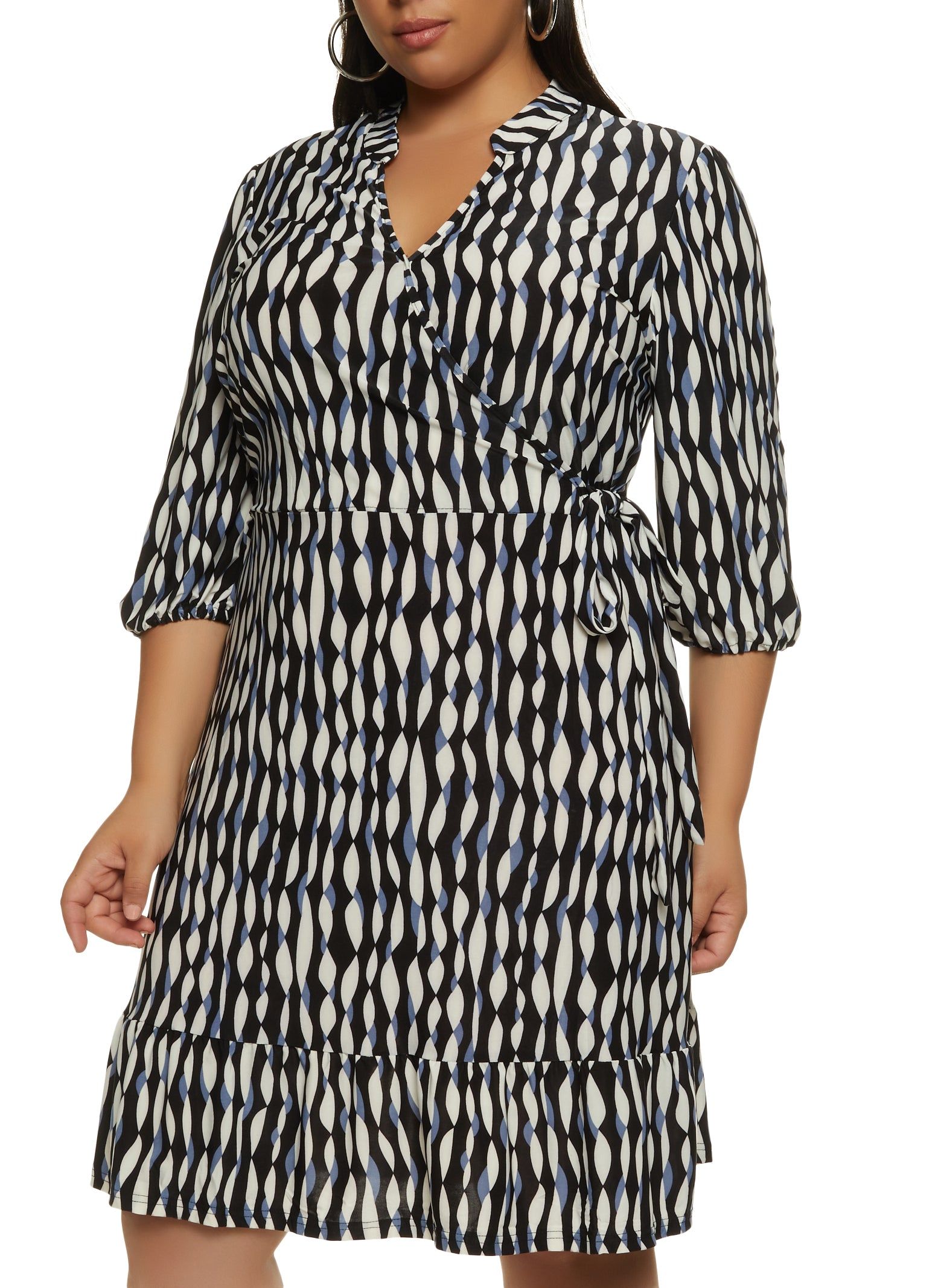 Plus Size Patterned Flounce Hem Faux Wrap Dress sold by Rainbow