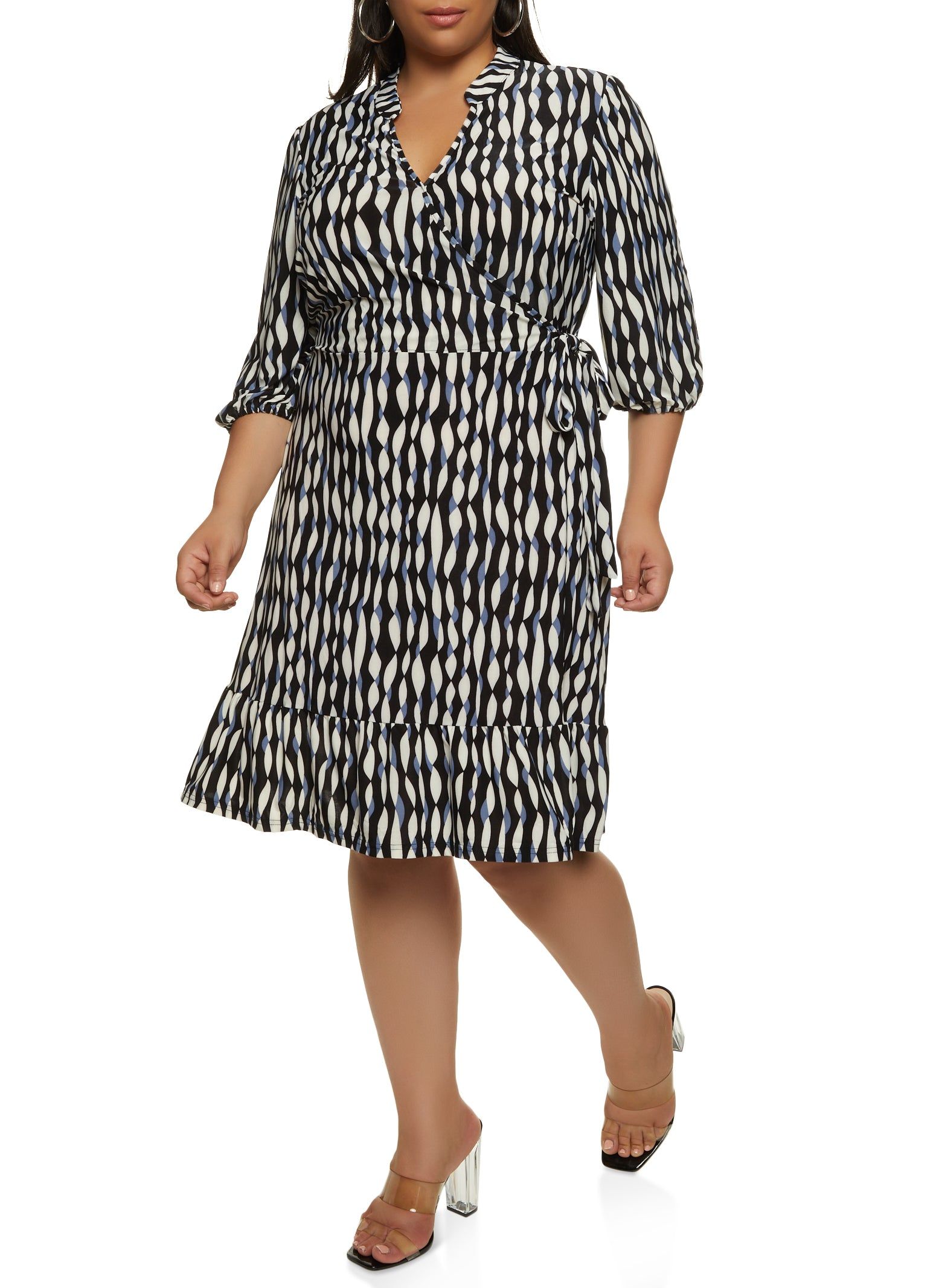 Plus Size Patterned Flounce Hem Faux Wrap Dress sold by Rainbow product image thumbnail 2