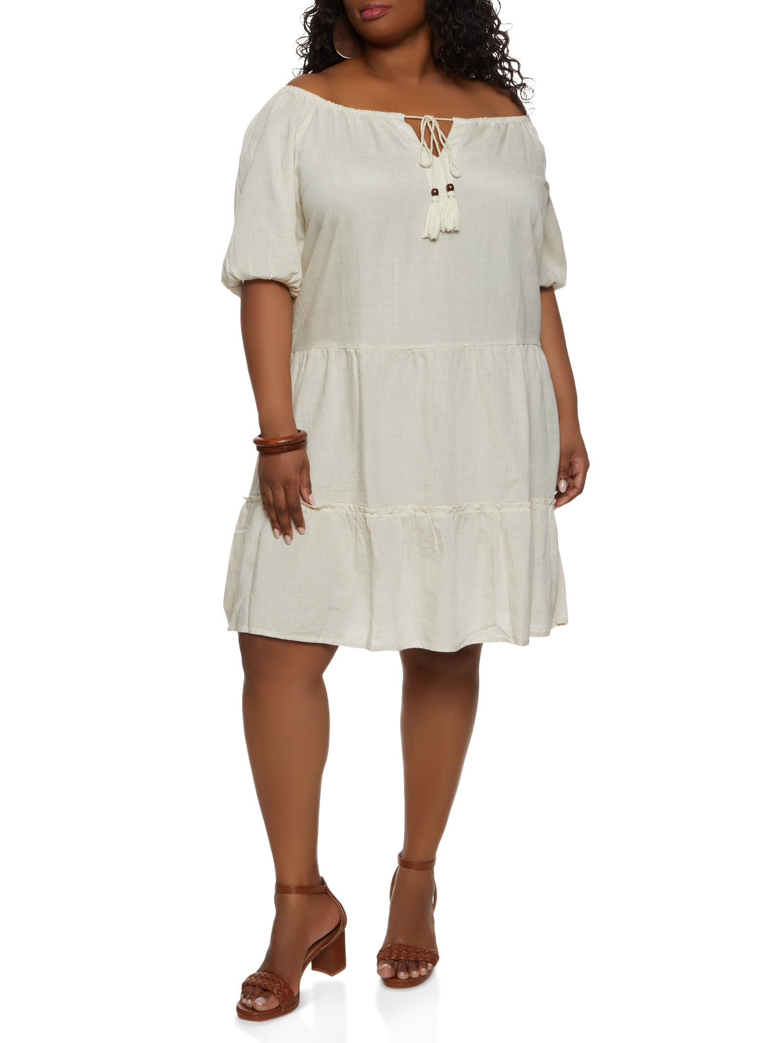 Plus Size Linen Tiered Peasant Dress sold by Rainbow