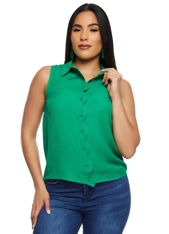 Iris Gauze Knit Sleeveless Button Front Shirt sold by Rainbow