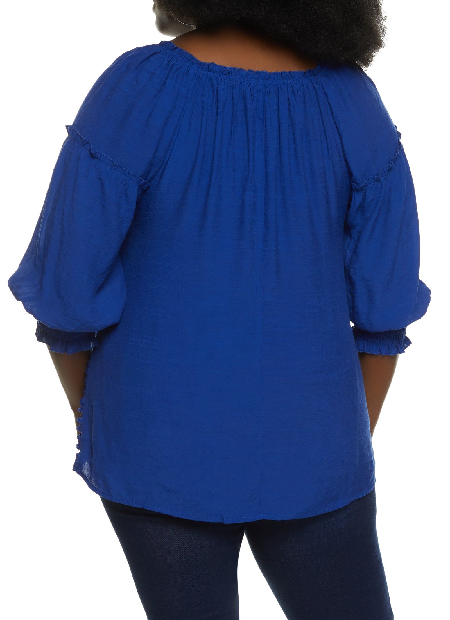 Plus Size Crochet Detail Tie Front Peasant Top sold by Rainbow product image thumbnail 2