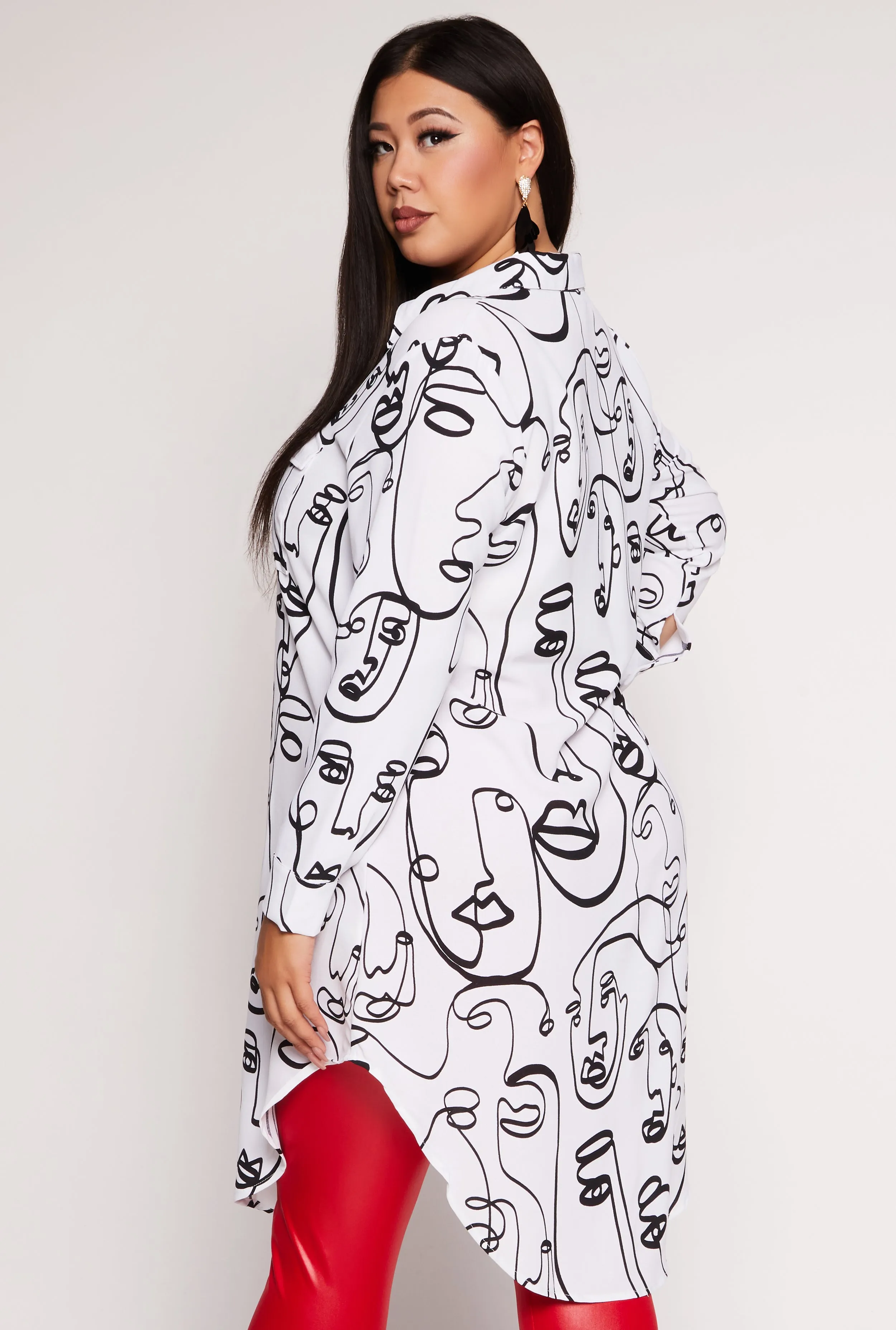 Plus Size Face Print Button Front Tunic Shirt sold by Rainbow product image thumbnail 3