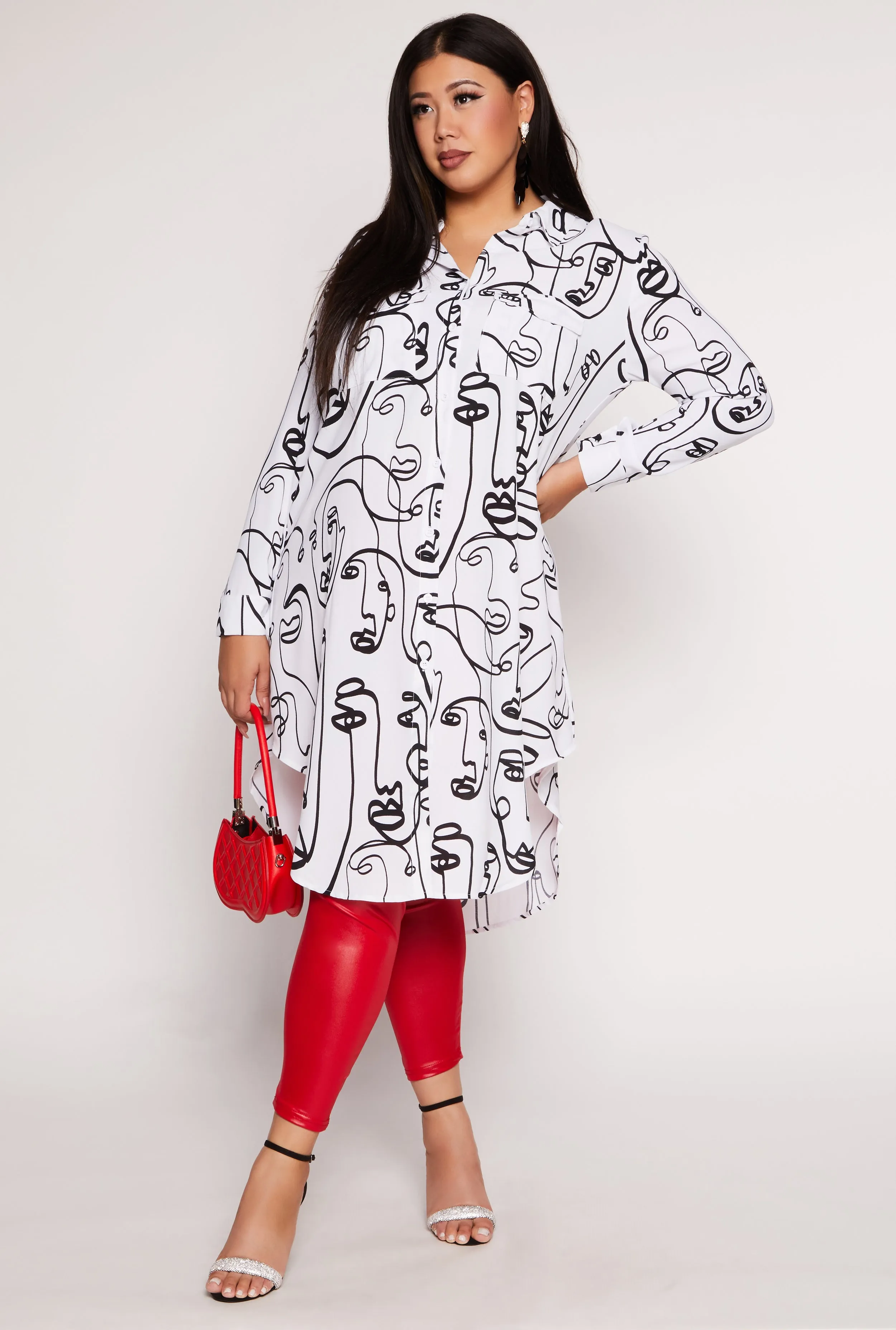 Plus Size Face Print Button Front Tunic Shirt sold by Rainbow product image thumbnail 2