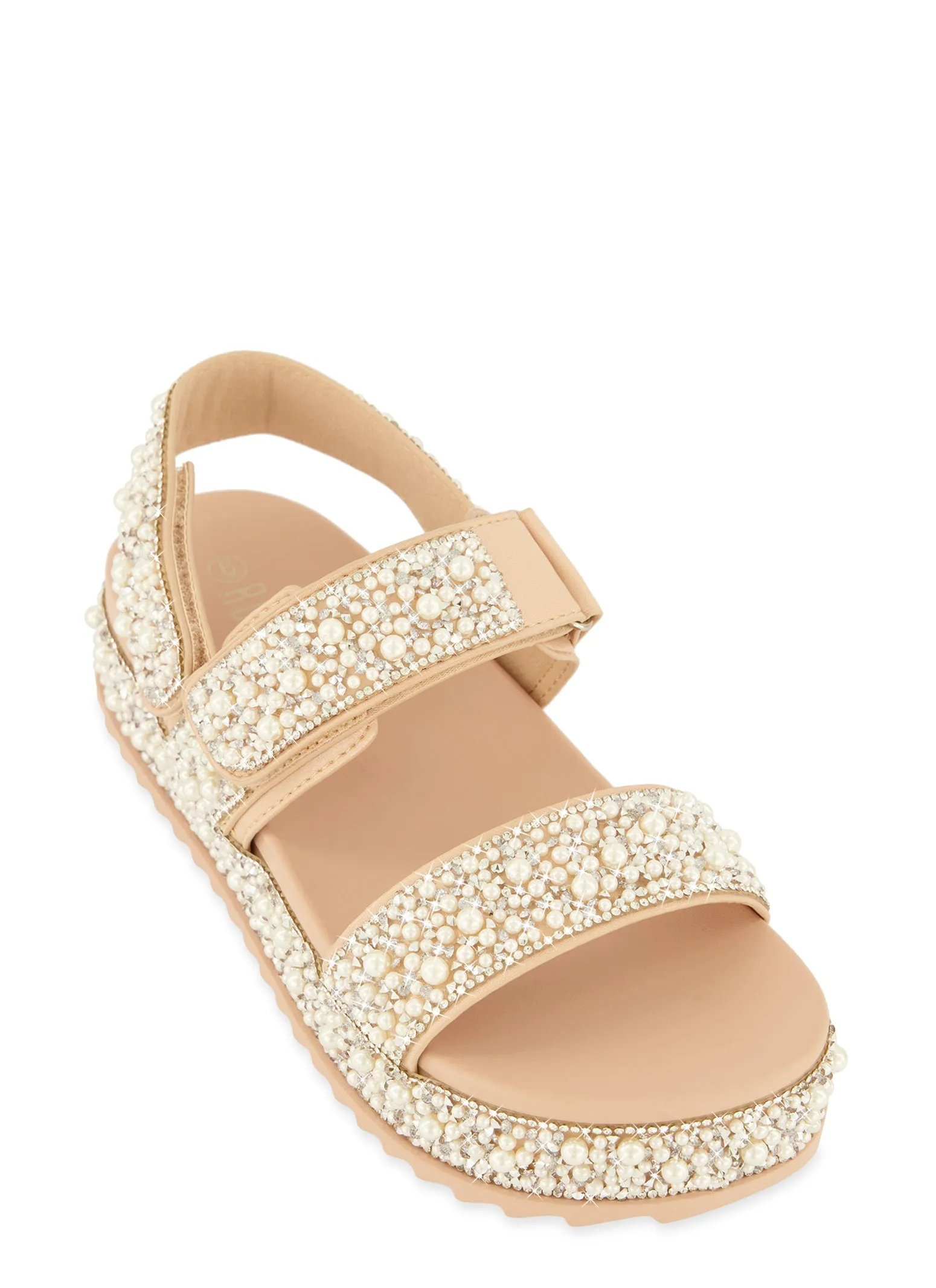 Rhinestone Faux Pearl Studded Platform Sandals sold by Rainbow