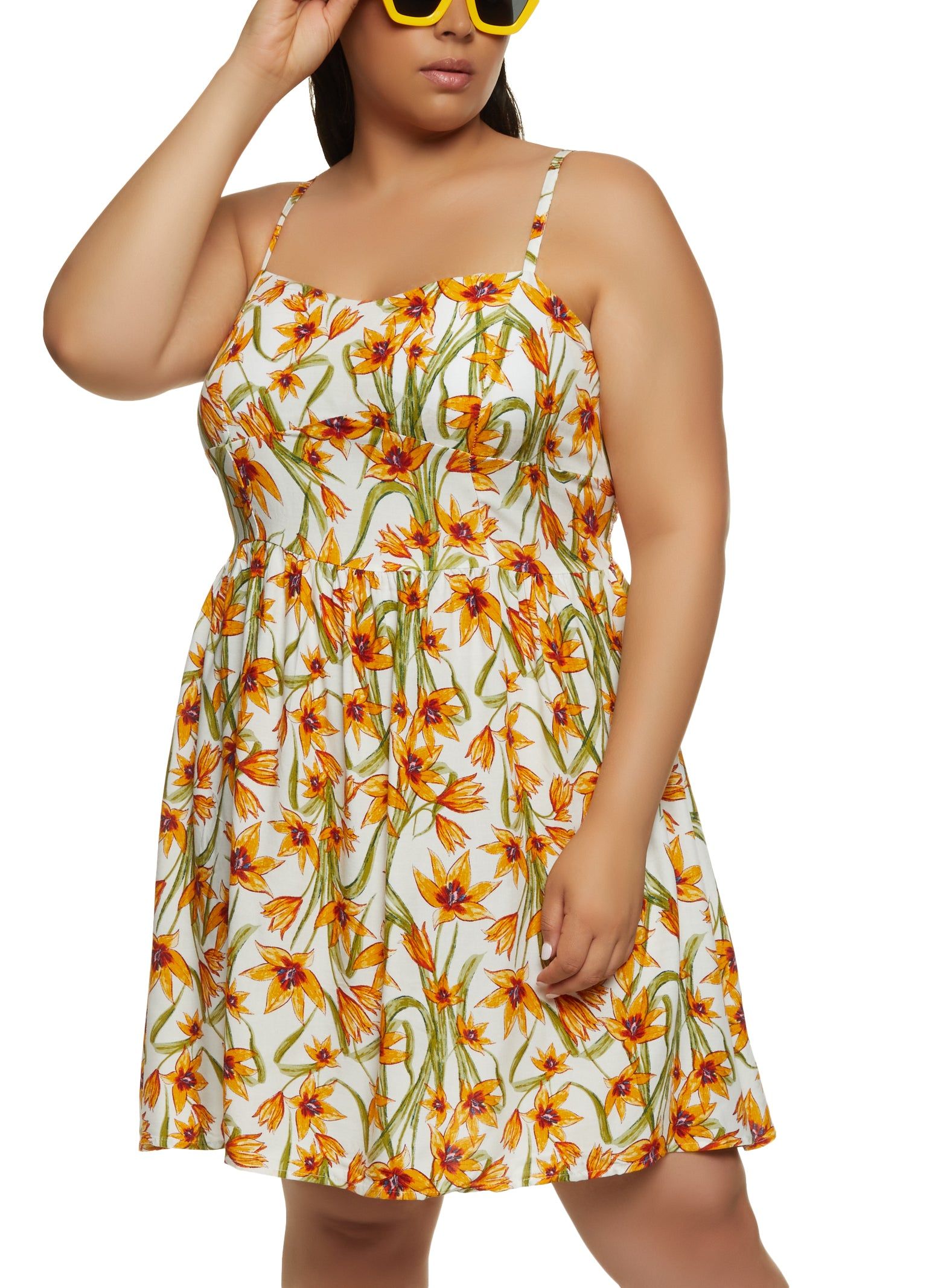 Plus Size Floral Print Smocked Back Sundress sold by Rainbow