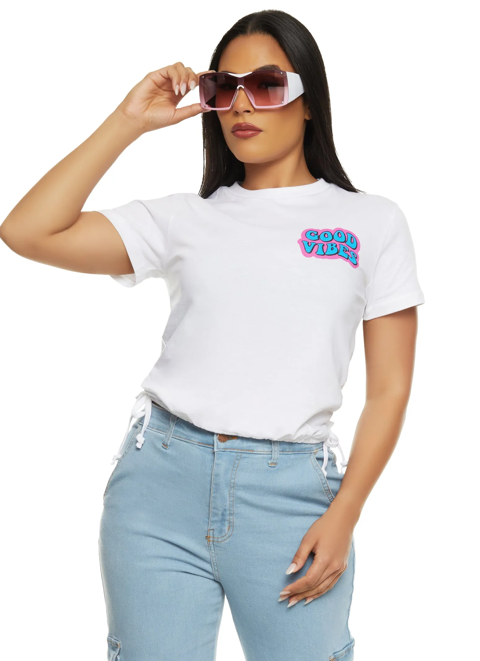 Good Vibes Bear Ruched Graphic Tee sold by Rainbow product image thumbnail 2