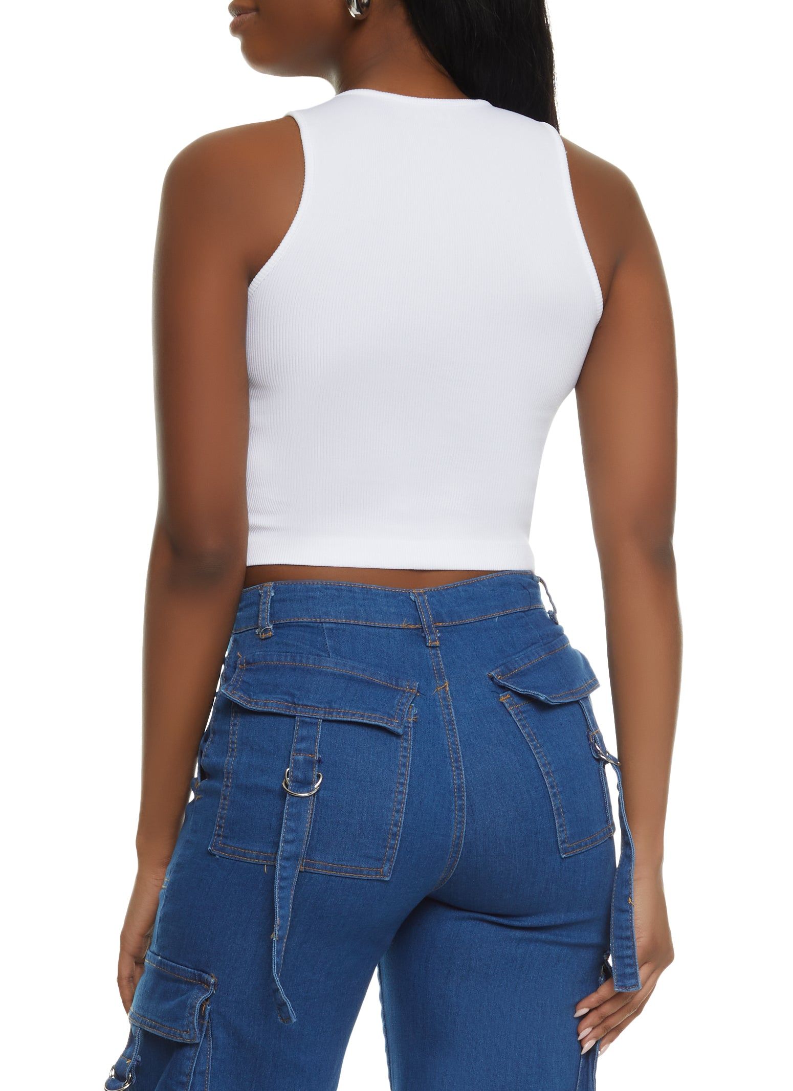 Ribbed Flower Cut Out Cropped Tank Top sold by Rainbow product image thumbnail 2