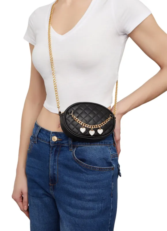 Chain Heart Charm Quilted Crossbody Bag sold by Rainbow