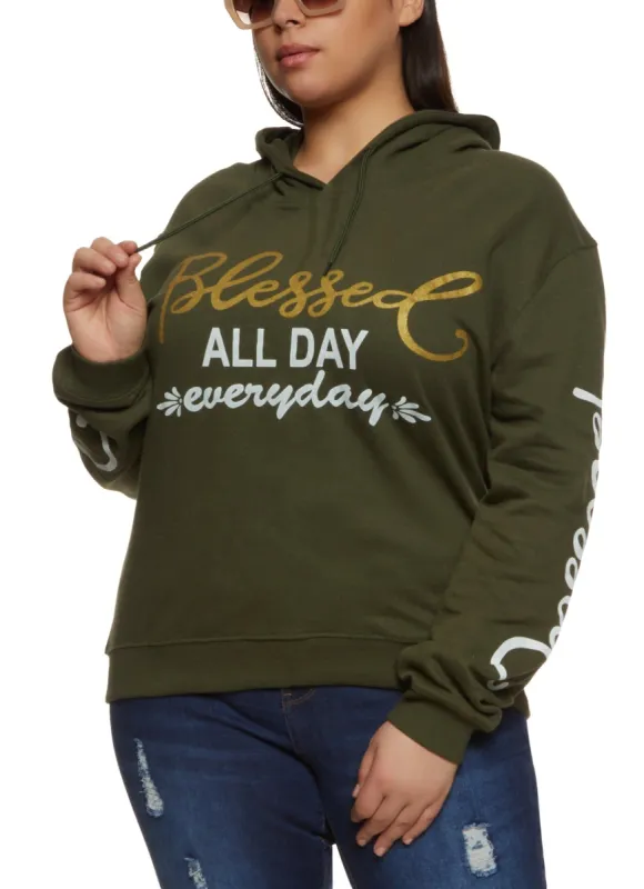 Plus Size Blessed All Day Graphic Hoodie sold by Rainbow