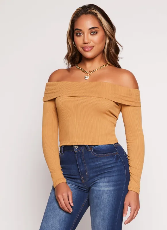 Iris Long Sleeve Off the Shoulder Crop Top sold by Rainbow