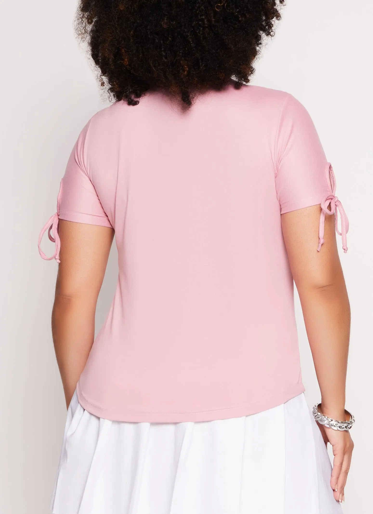 Plus Size Lace Up Notch Neck Tie Sleeve Tee sold by Rainbow product image thumbnail 3