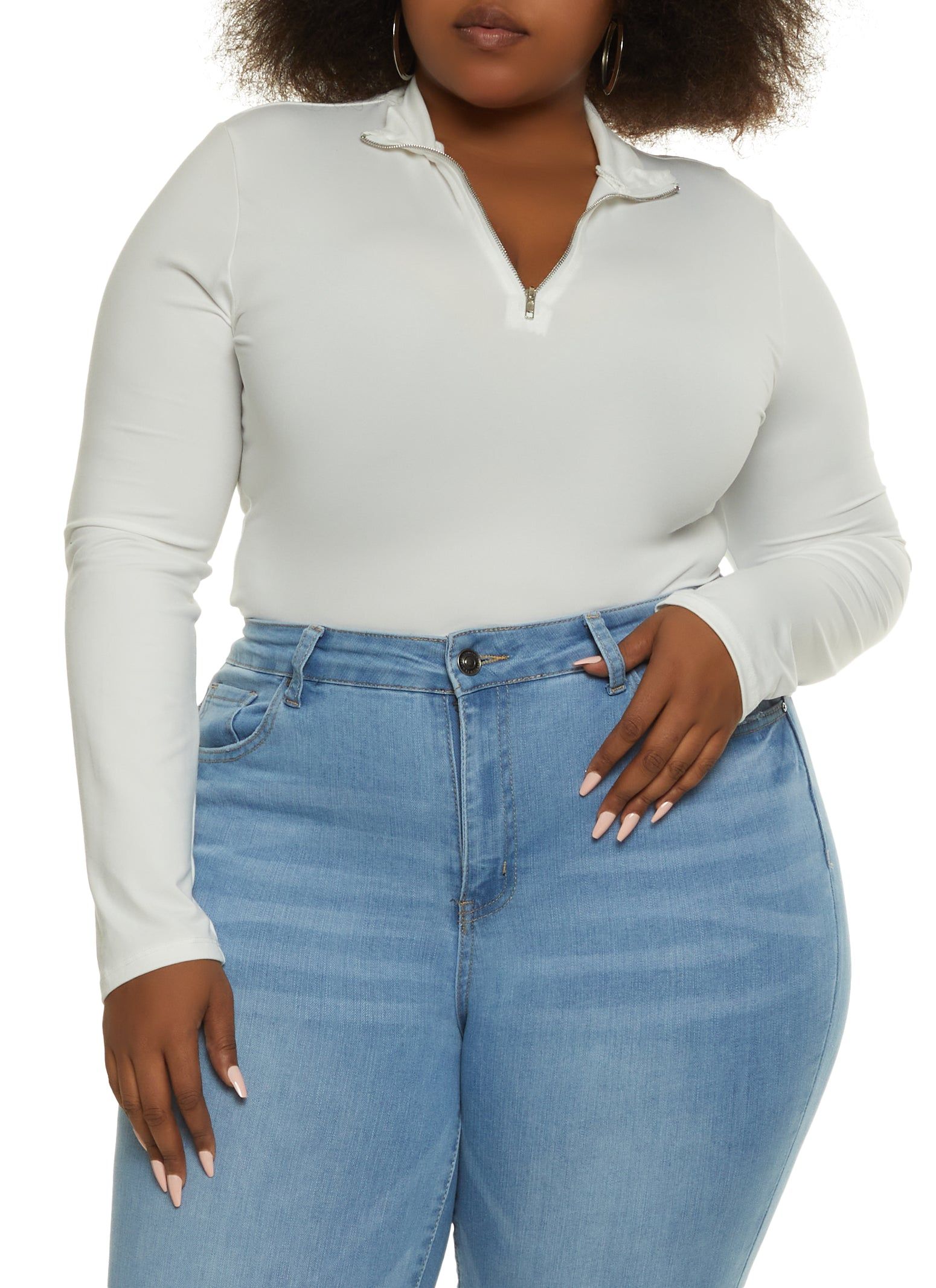 Plus Size Zip Neck Long Sleeve Bodysuit sold by Rainbow product image thumbnail 2