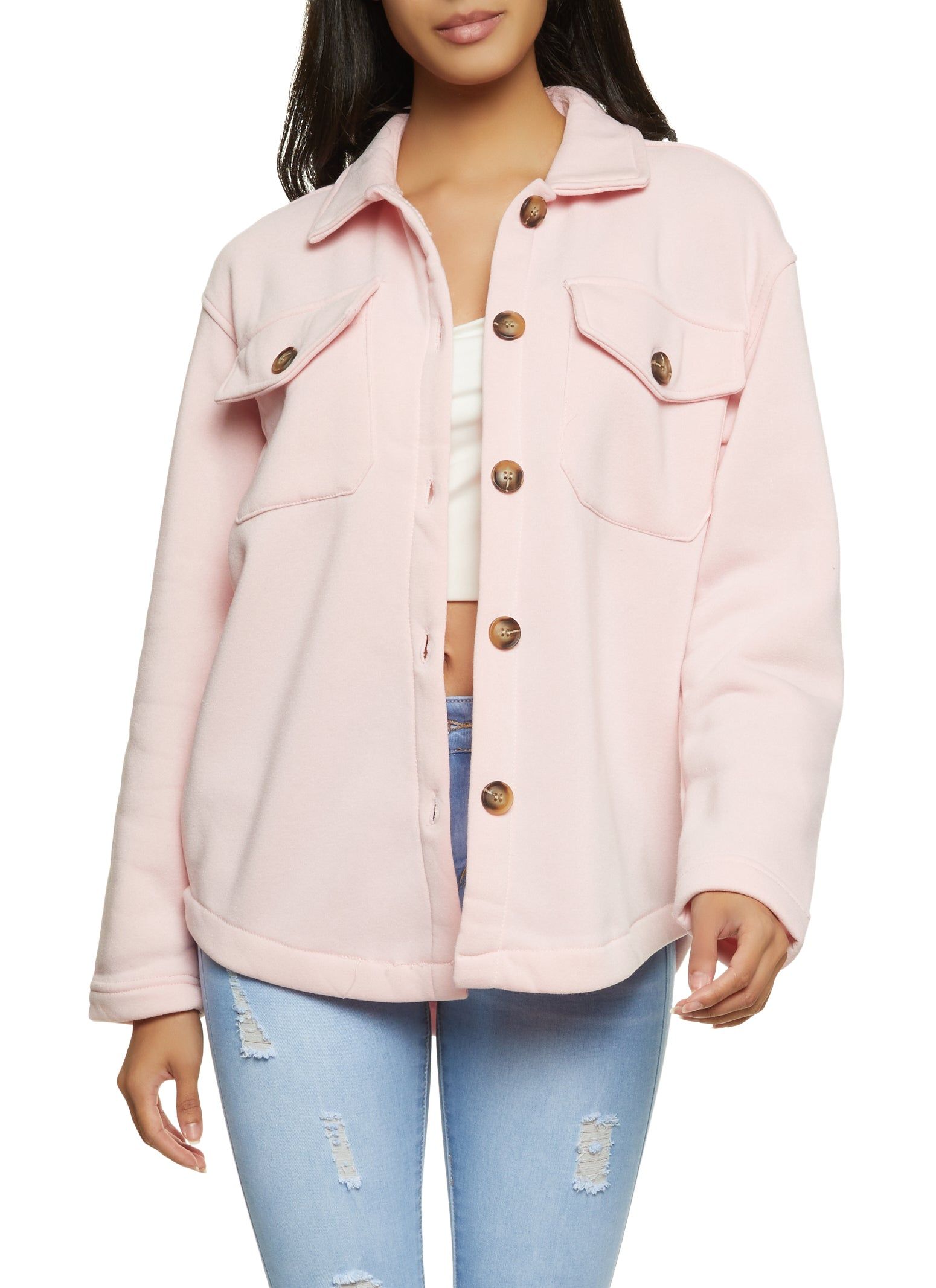 Fleece Button Front Shacket sold by Rainbow