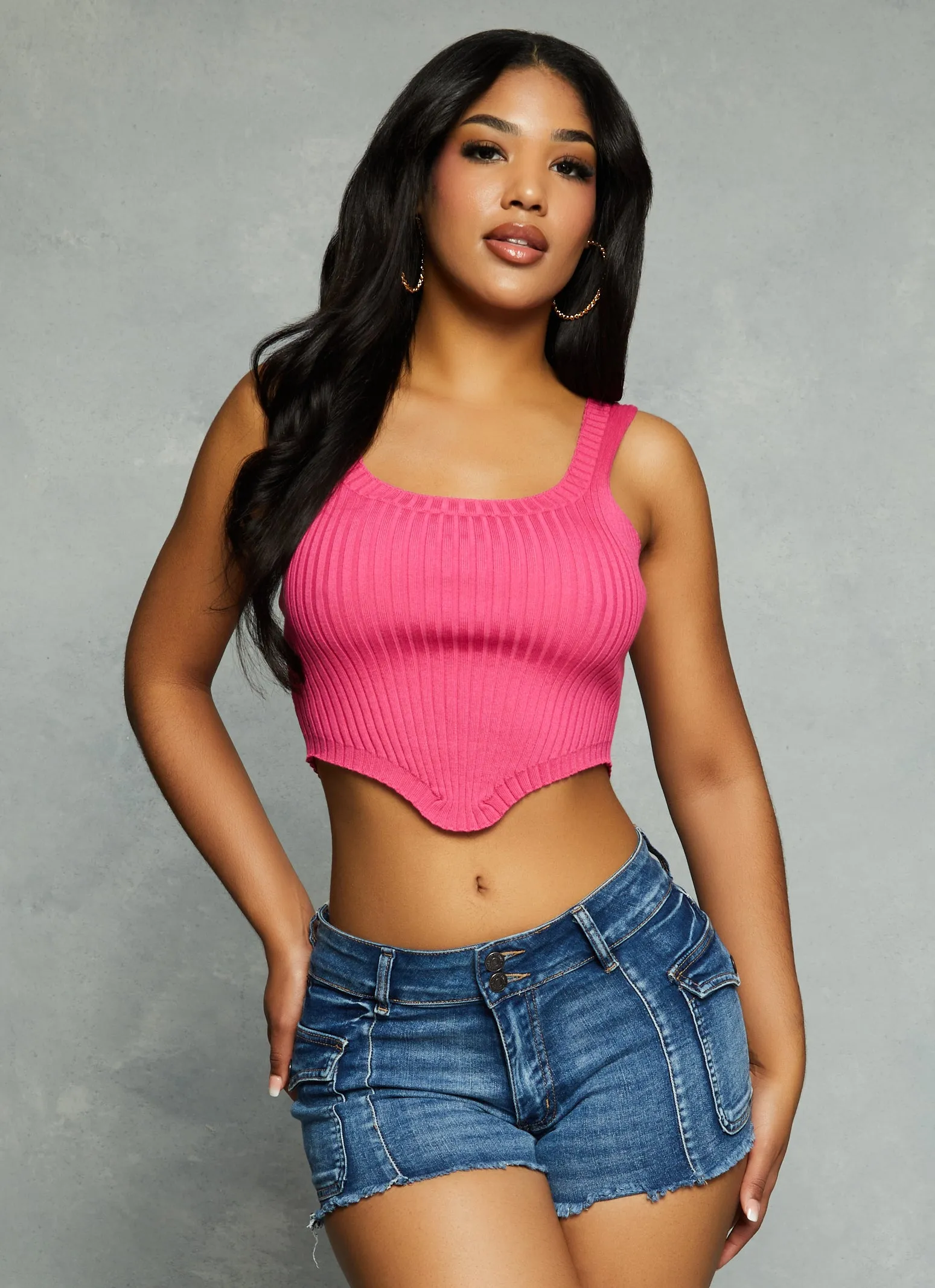 Ribbed Hanky Hem Cropped Tank Top sold by Rainbow product image thumbnail 2