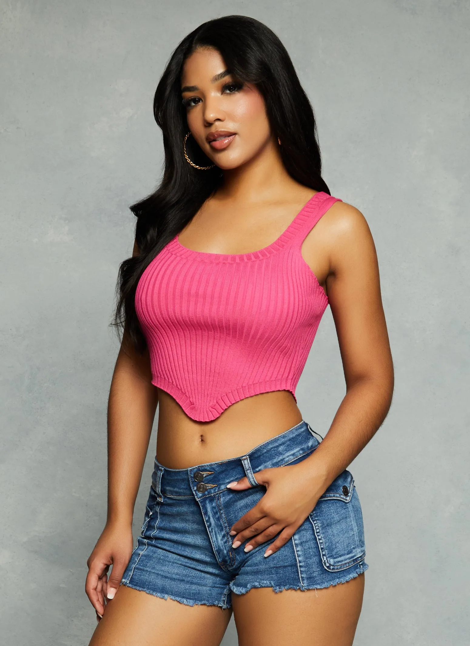 Ribbed Hanky Hem Cropped Tank Top sold by Rainbow