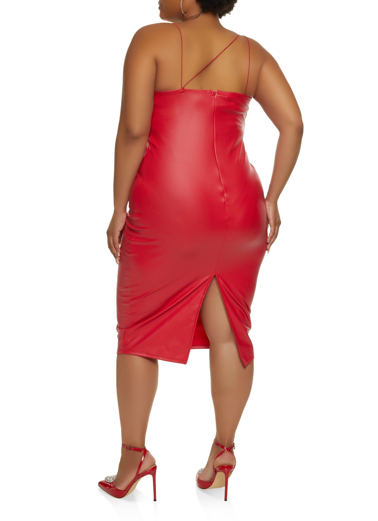 Plus Size Faux Leather Split Hem Midi Dress sold by Rainbow product image thumbnail 3