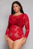 Plus Size Seamless Lace Long Sleeve Bodysuit sold by Rainbow