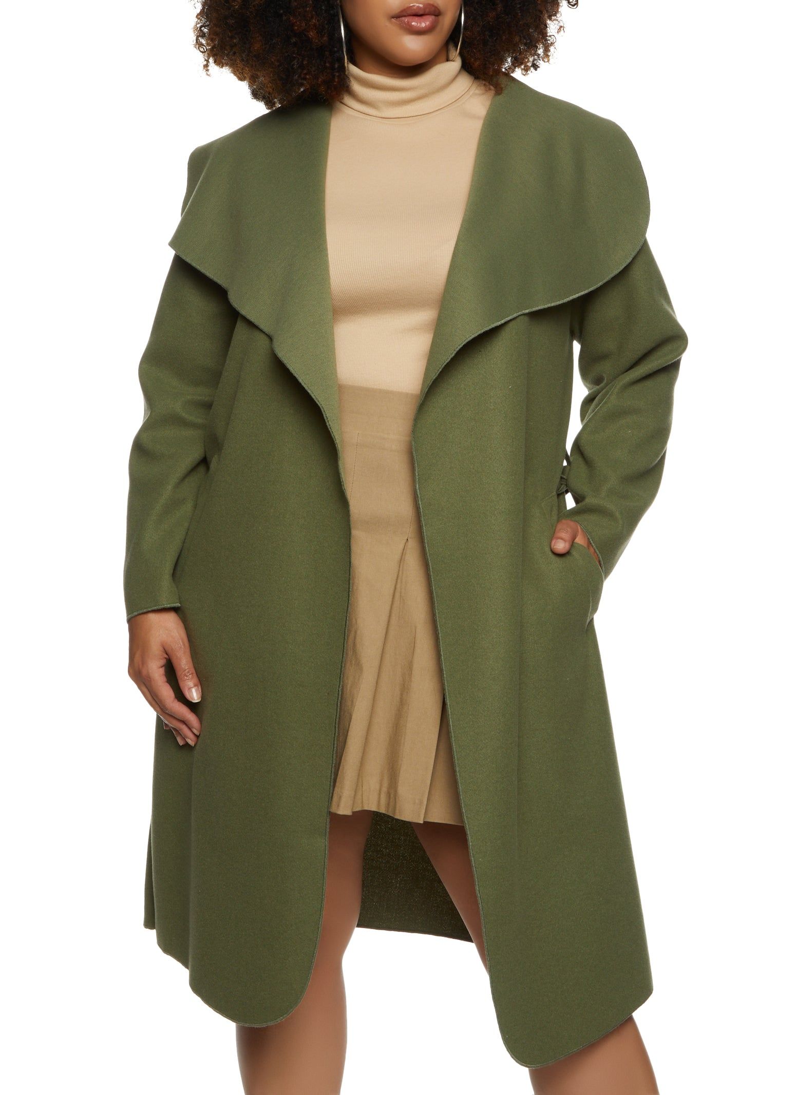 Plus Size Solid Belted Wrap Coat sold by Rainbow