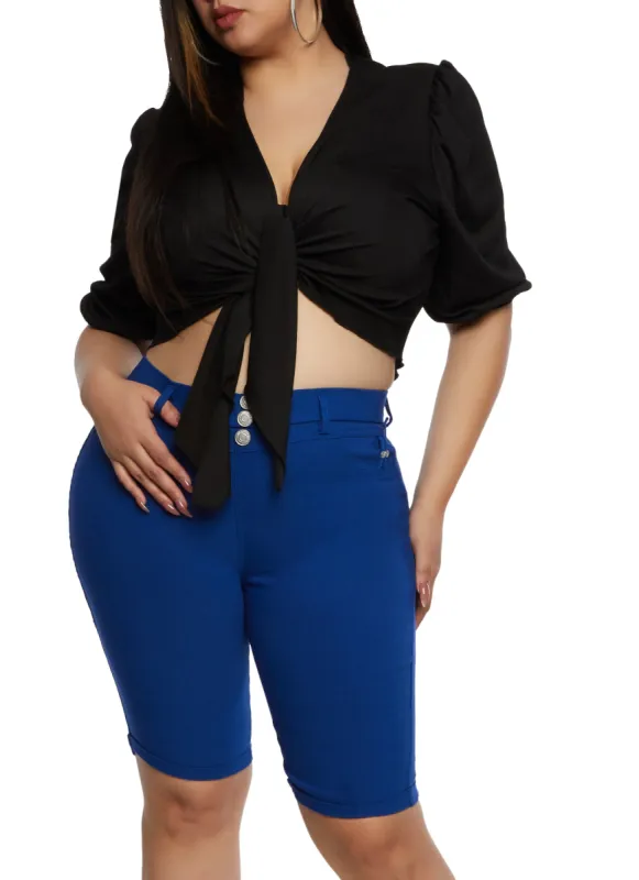 Plus Size Triple Button High Waist Capri Pants sold by Rainbow