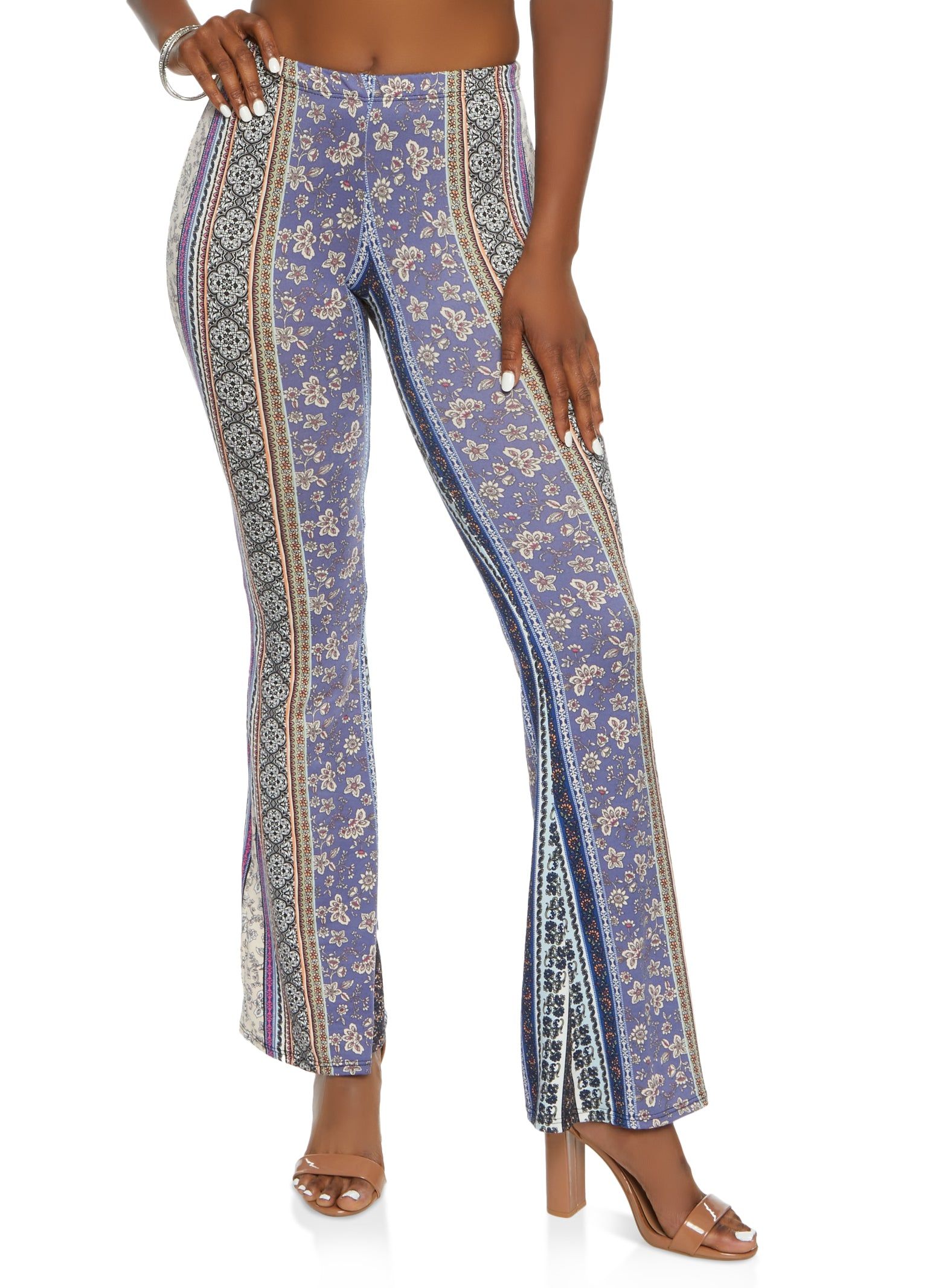 Border Print Boho Flare Pants sold by Rainbow
