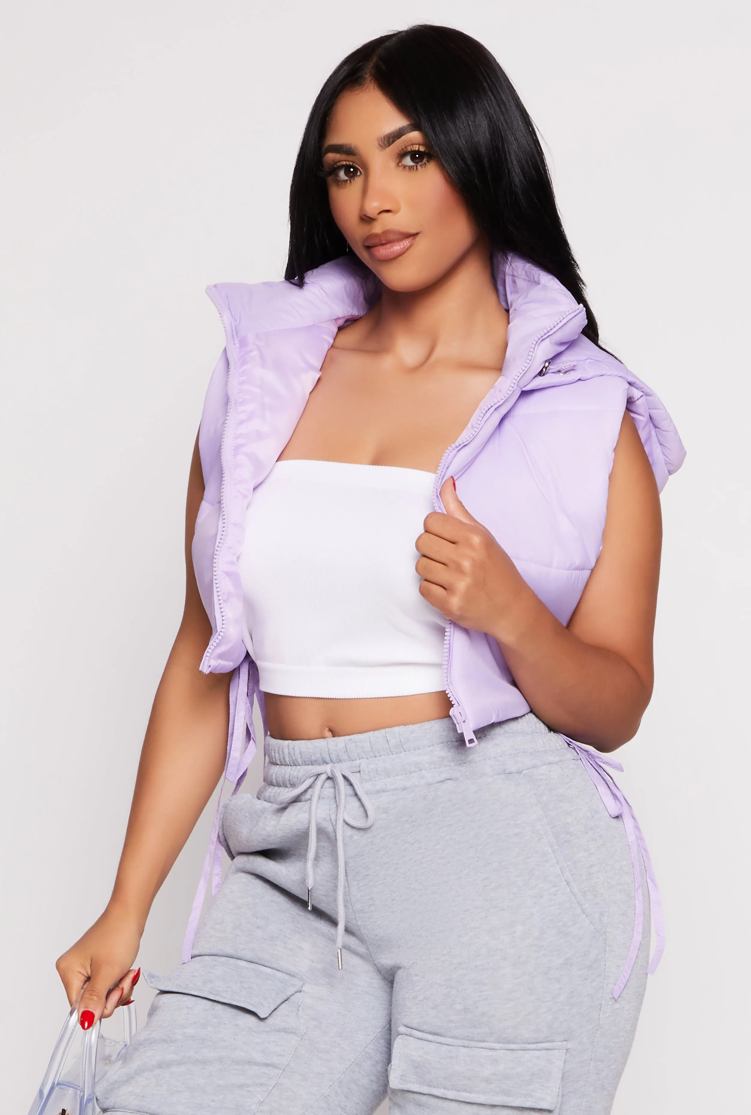 Daisy Side Tie Cropped Puffer Vest sold by Rainbow