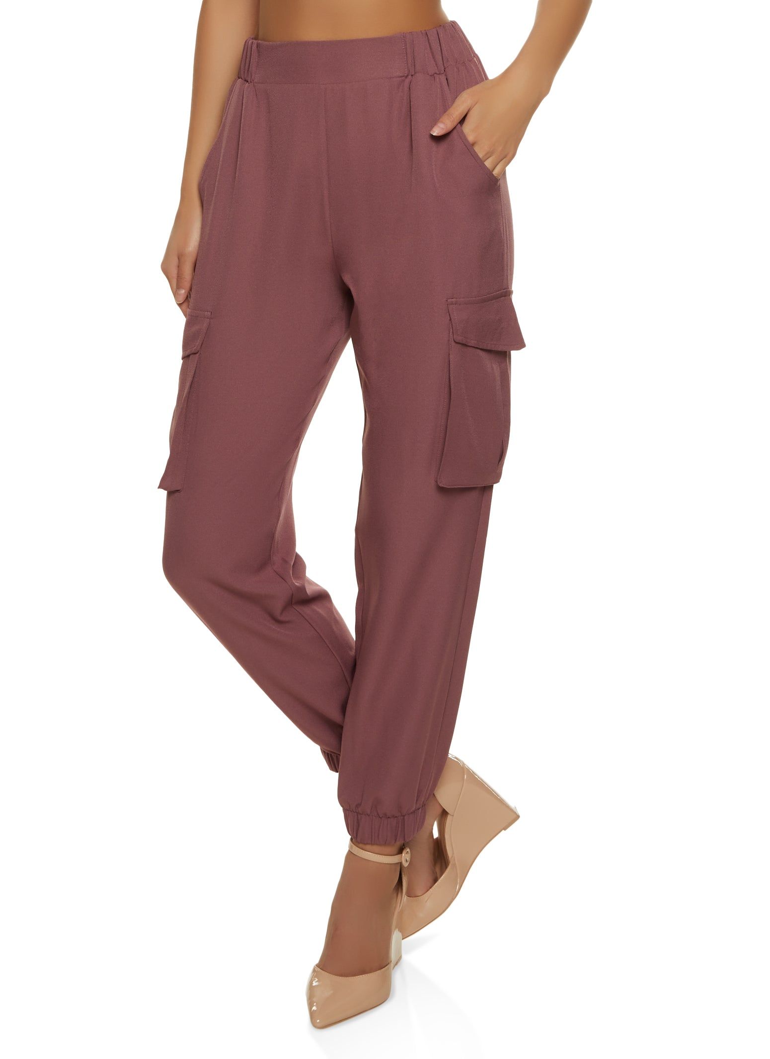 Crepe Knit Cargo Pocket Joggers sold by Rainbow