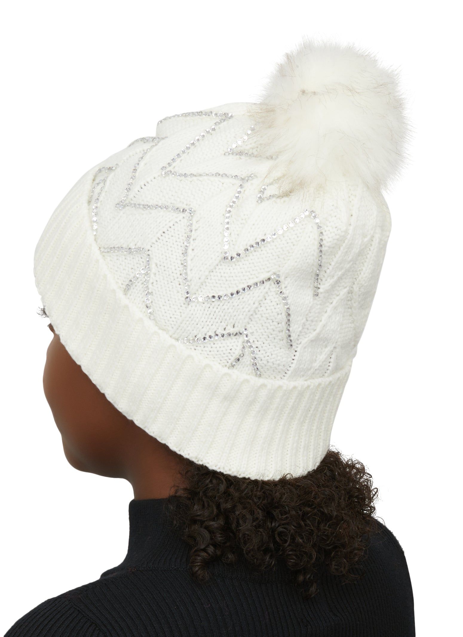 Textured Knit Sequin Pom Pom Beanie sold by Rainbow