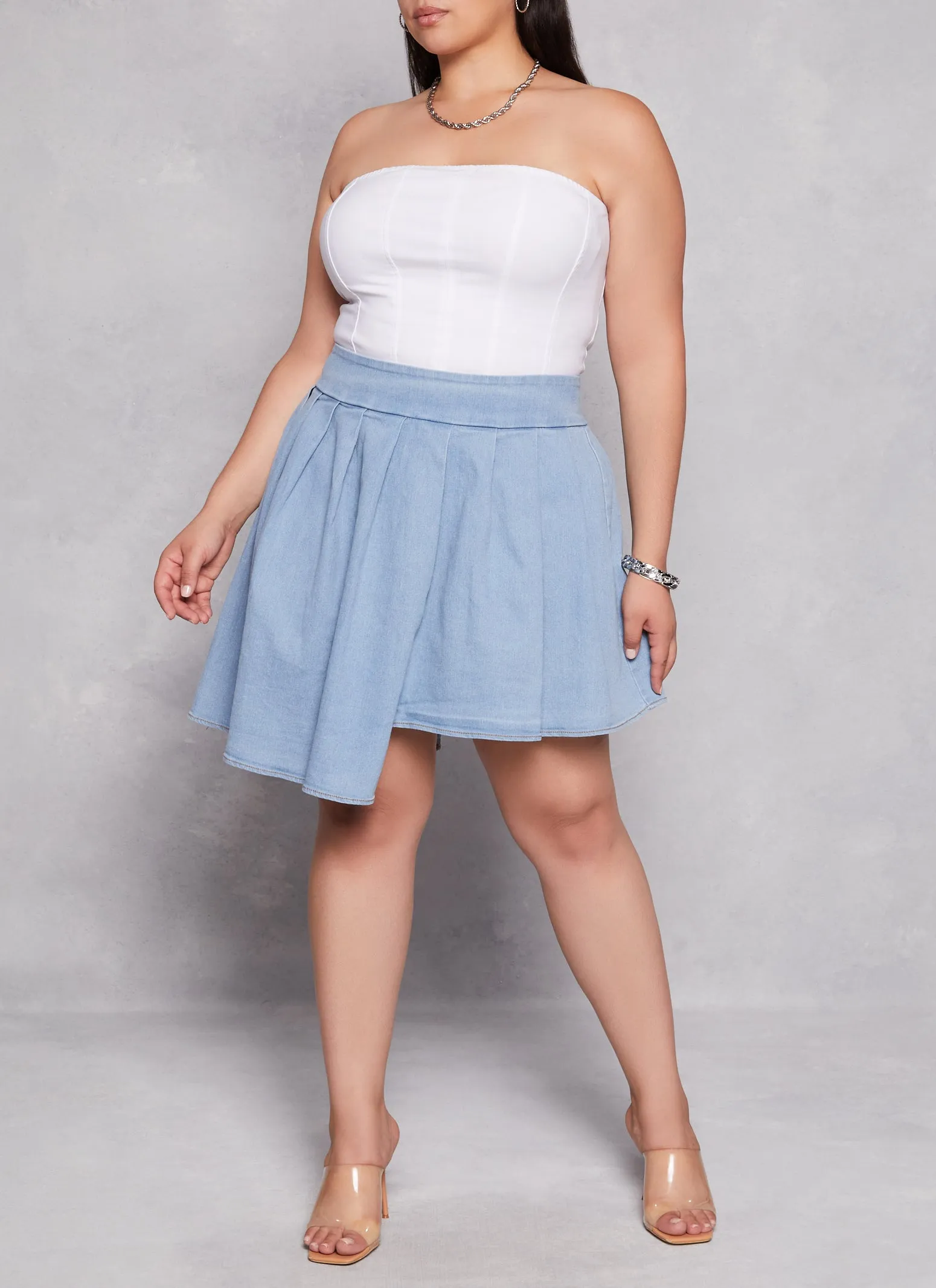 Plus Size Daisy Asymmetrical Pleated Denim Skort sold by Rainbow
