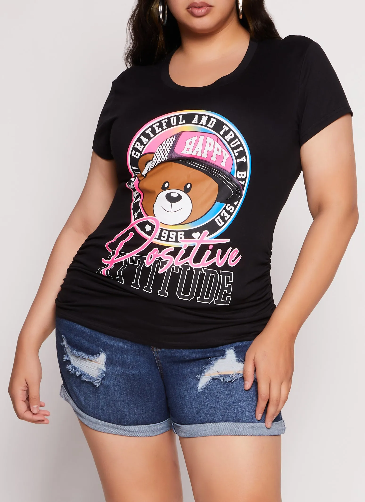 Plus Size Bear Positive Attitude Graphic Tee sold by Rainbow