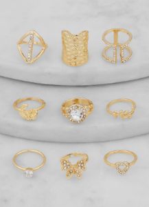 Metallic Cubic Zirconia Shaped Rings Set of 9 sold by Rainbow