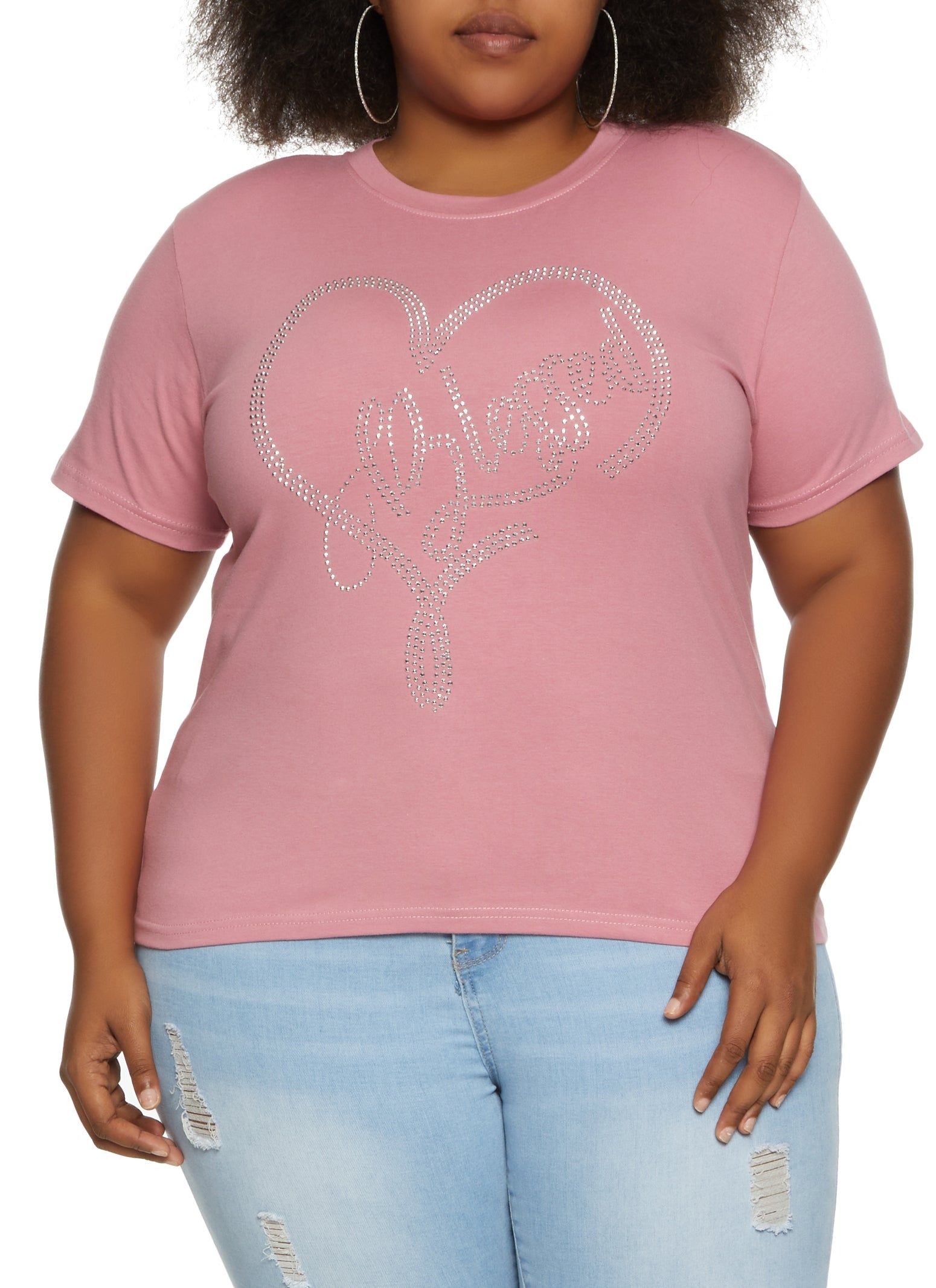 Plus Size Rhinestone Blessed Graphic Tee sold by Rainbow