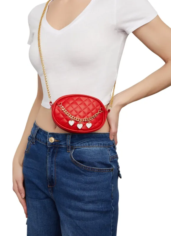 Heart Charm Chain Quilted Crossbody Bag sold by Rainbow