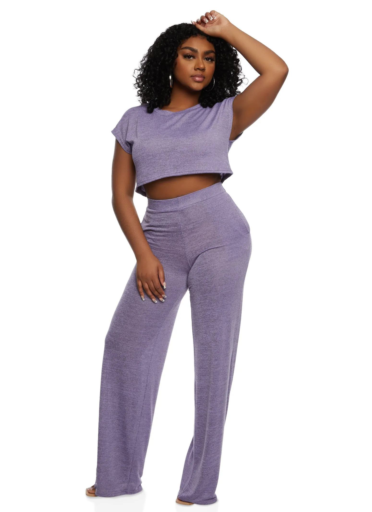 Daisy Solid Brushed Knit High Waisted Wide Leg Pants sold by Rainbow