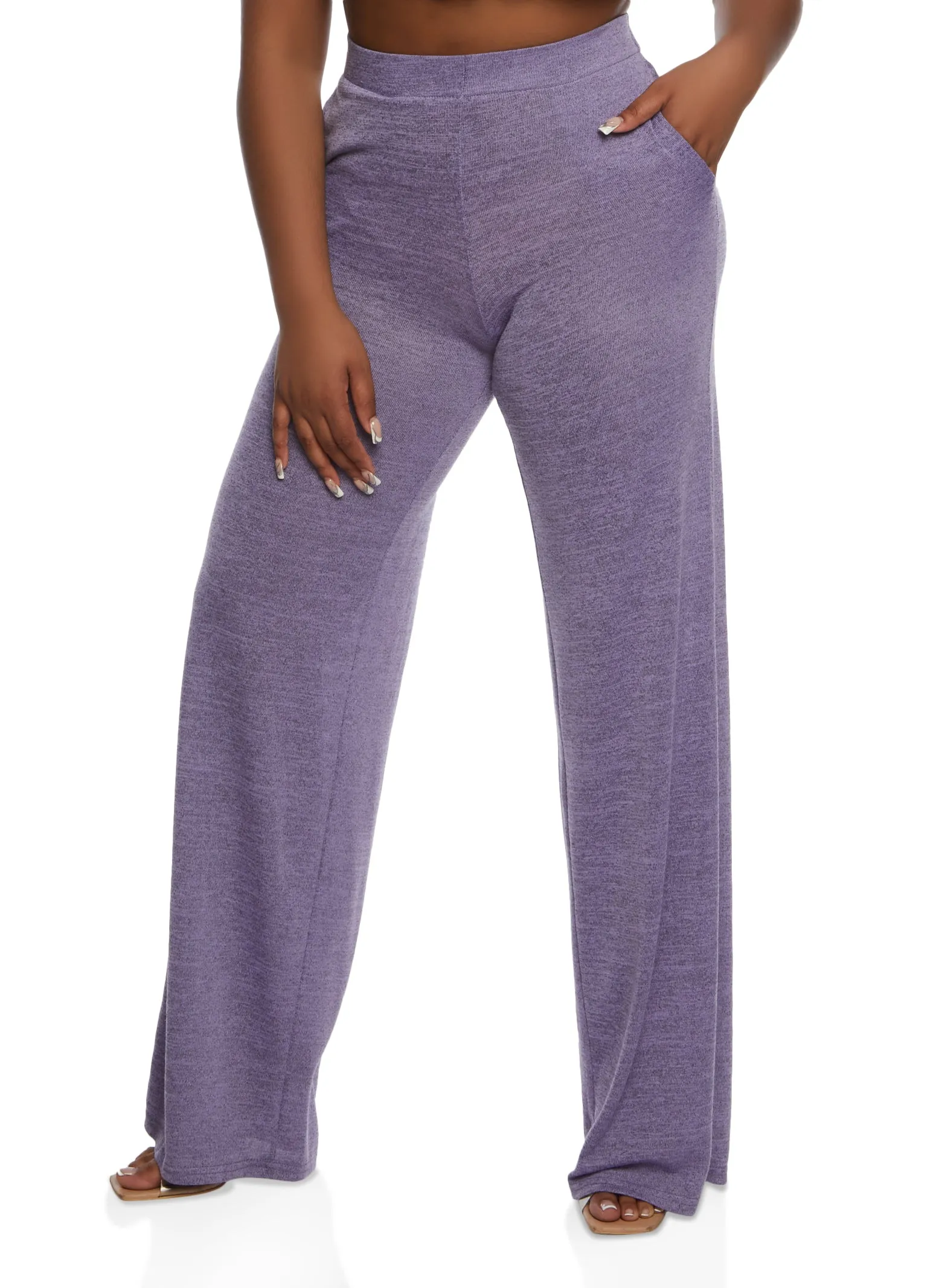 Daisy Solid Brushed Knit High Waisted Wide Leg Pants sold by Rainbow product image thumbnail 2