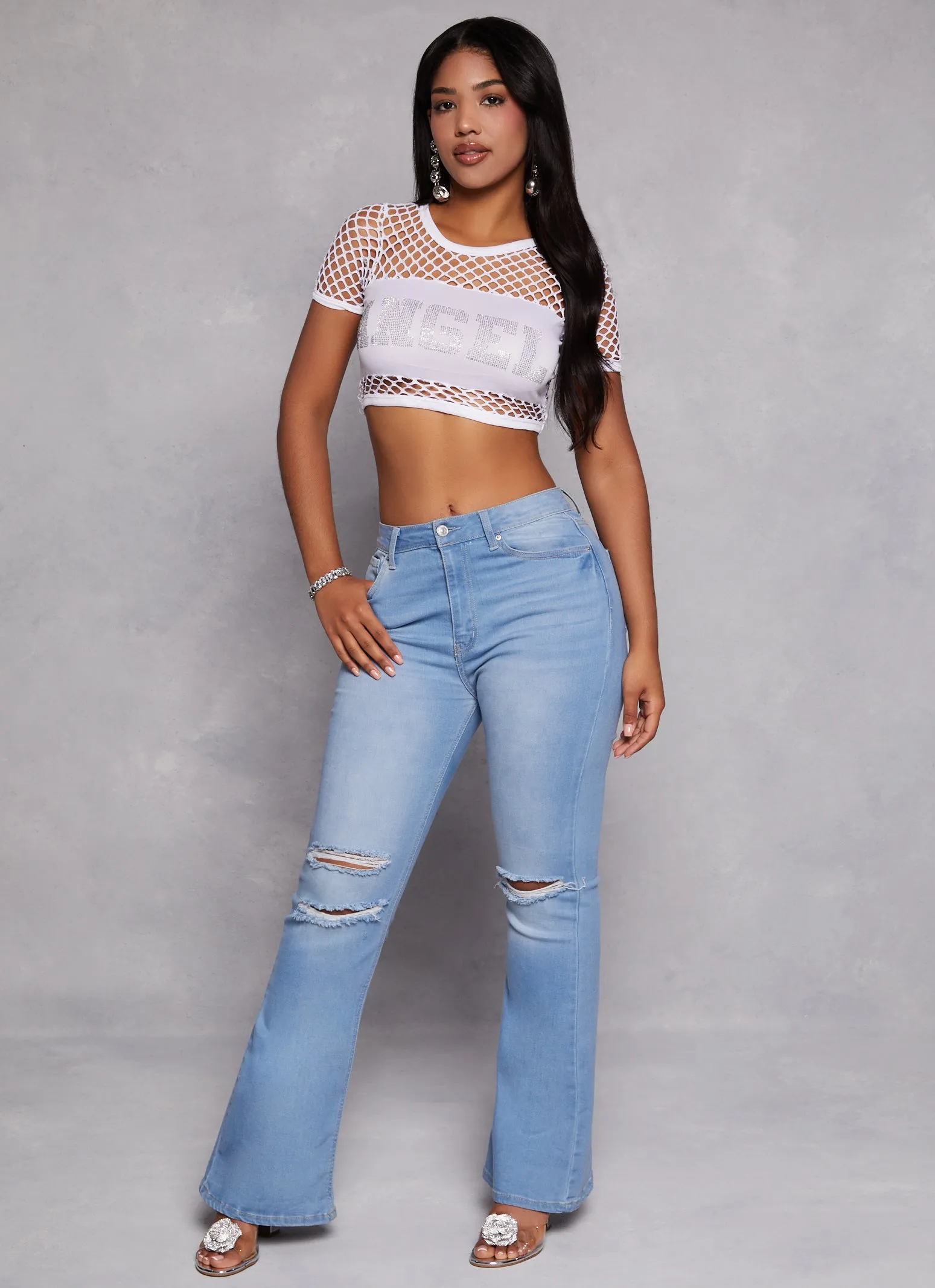 Angel Rhinestone Fishnet Crop Top sold by Rainbow product image thumbnail 2