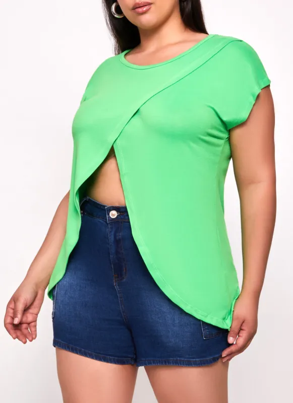 Plus Size Short Sleeve Tulip Hem Top made by Rainbow