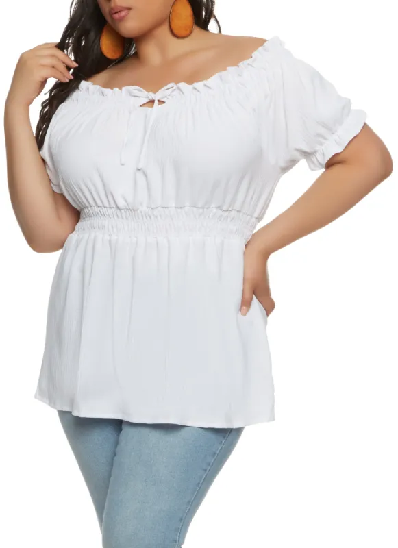 Plus Size Gauze Knit Off the Shoulder Blouse sold by Rainbow