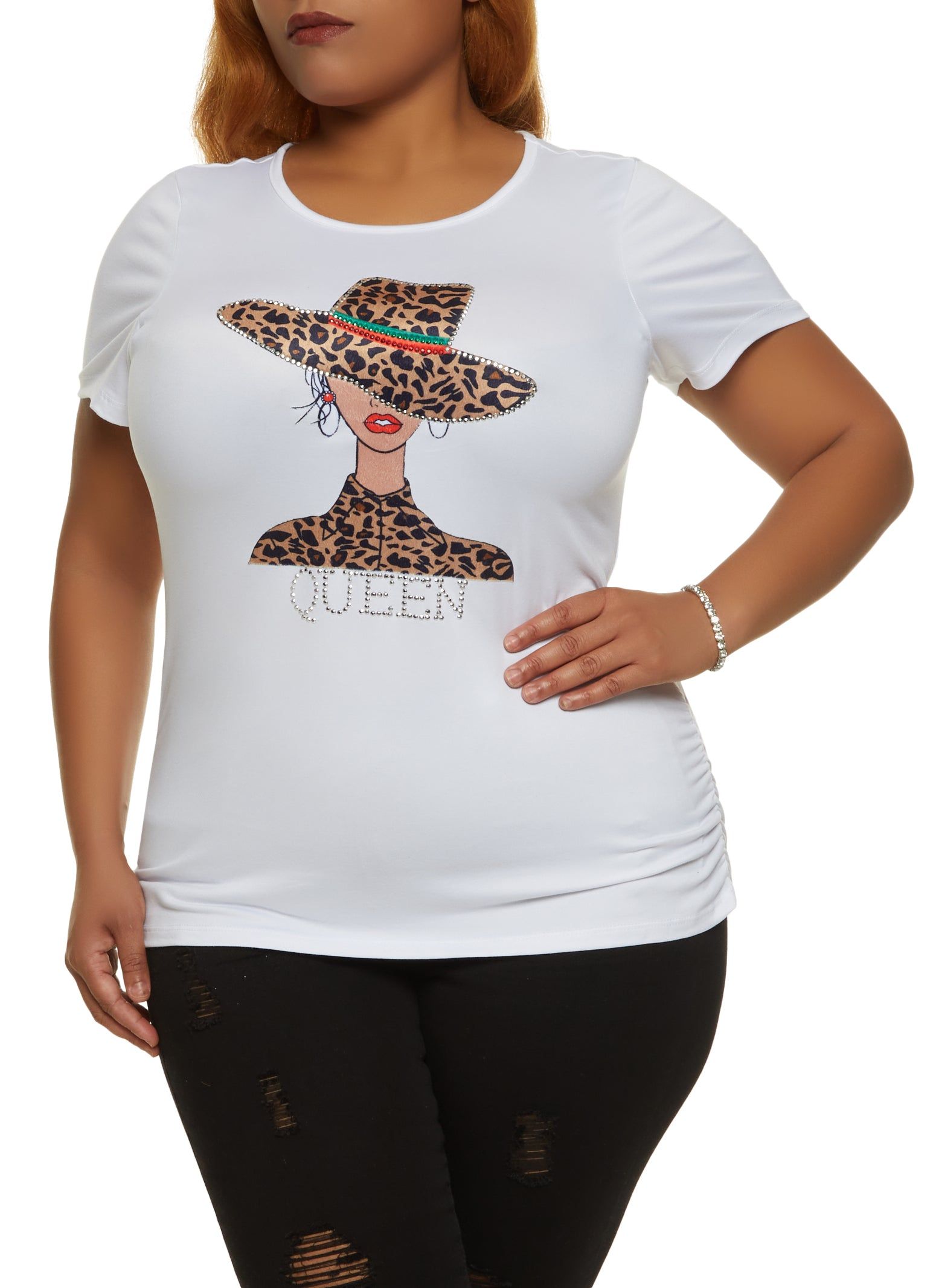 Plus Size Queen Rhinestone Graphic Tee sold by Rainbow