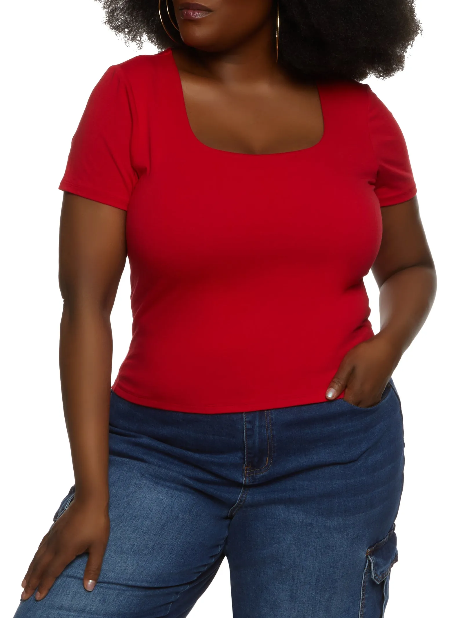 Plus Size Basic Square Neck Tee sold by Rainbow