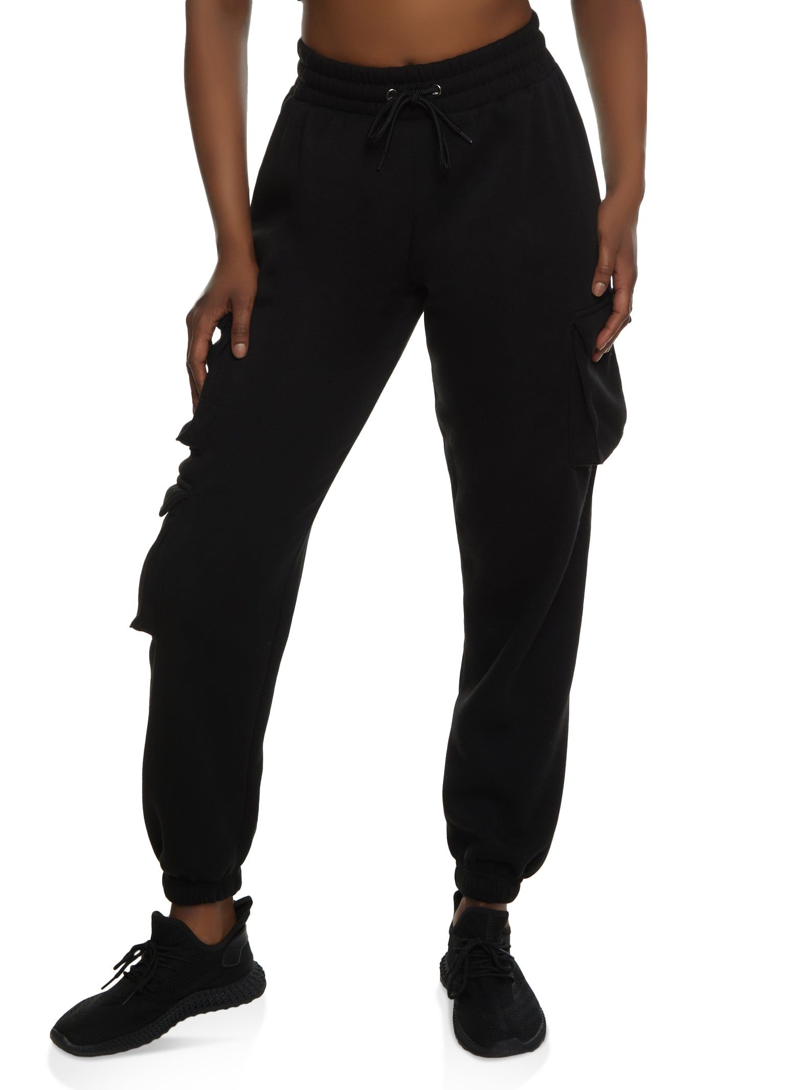 Fleece Drawstring Waist Cargo Pocket Joggers sold by Rainbow