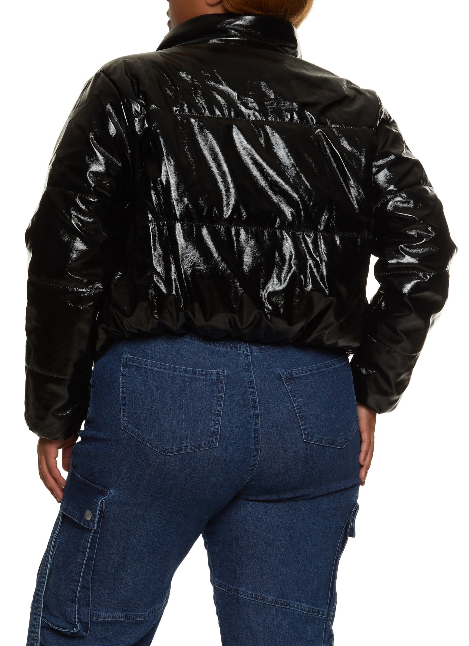 Plus Size Faux Patent Leather Cropped Puffer Jacket sold by Rainbow product image thumbnail 2