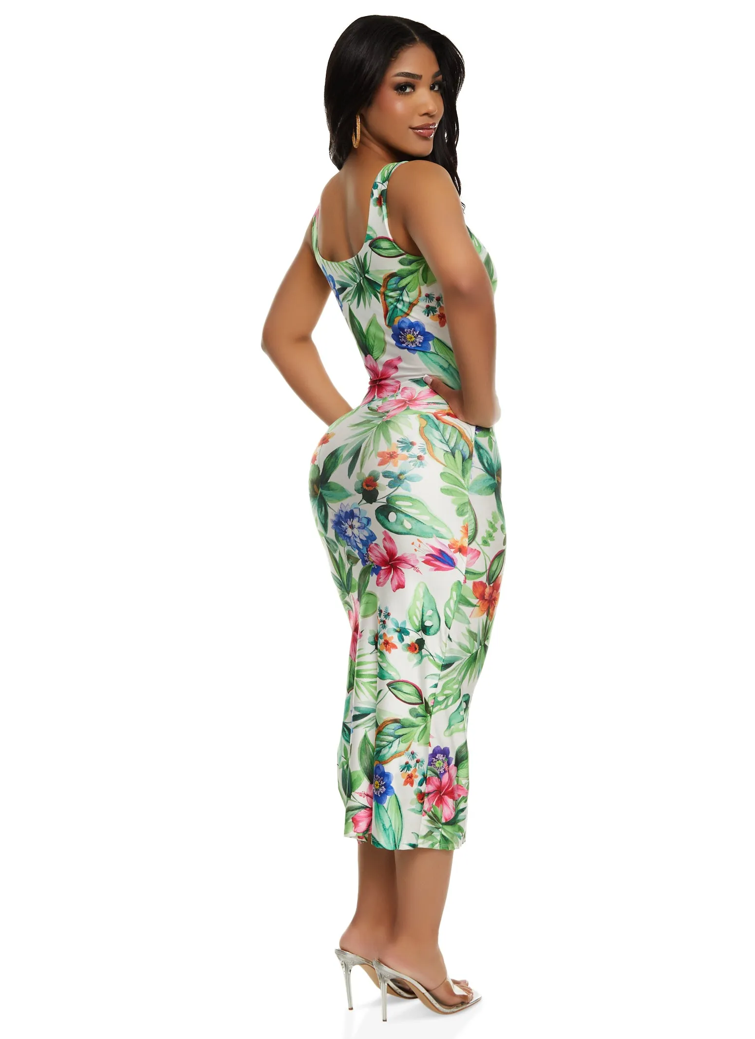 Haute Monde Tropical Printed Side Slit Midi Tank Dress sold by Rainbow product image thumbnail 3