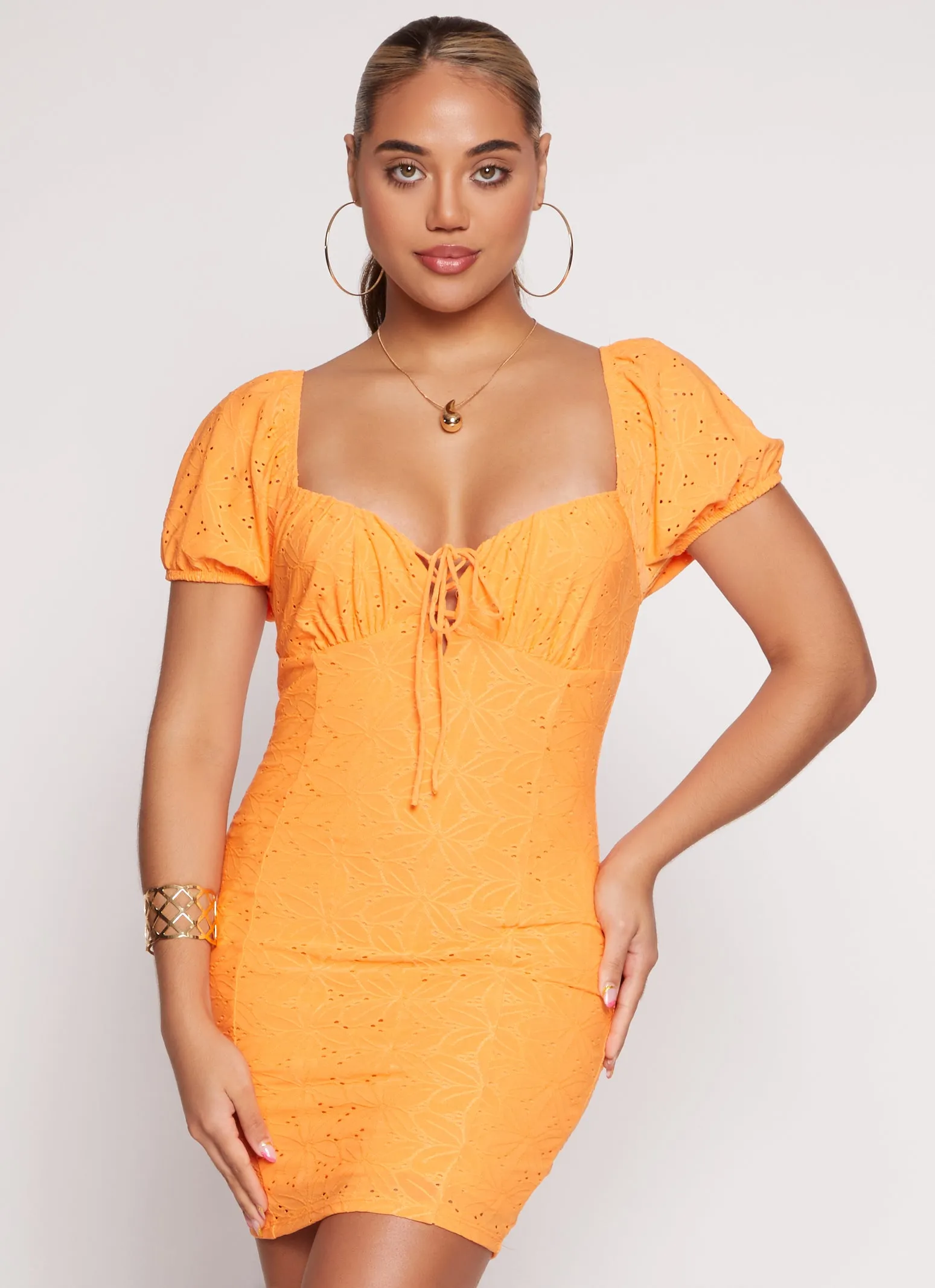 Eyelet Lace Up Detail Peasant Dress sold by Rainbow